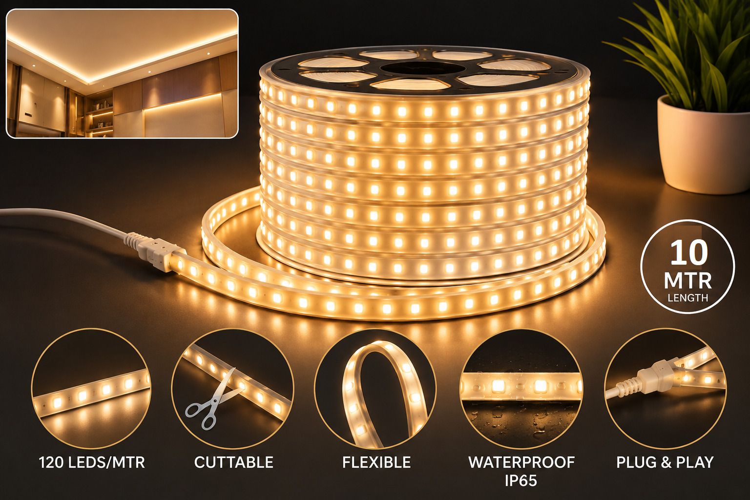 120 LEDs 10 m Yellow Steady Strip Rice Lights-image-37