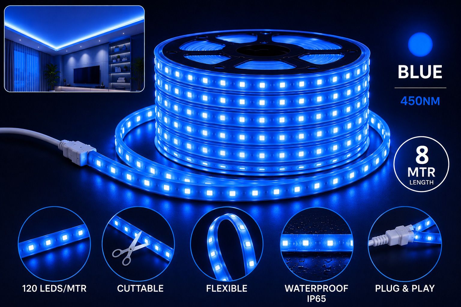 hybrix 120 LEDs 8 m Blue Steady Strip Rice Lights-picture-17