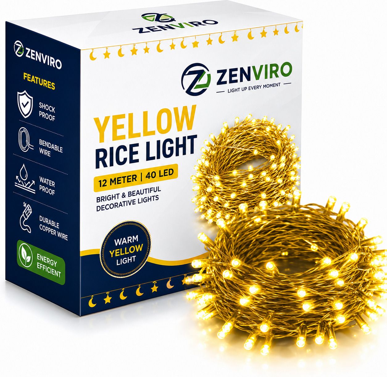 40 LEDs 12 m Yellow Steady Bulb Rice Lights-image-32