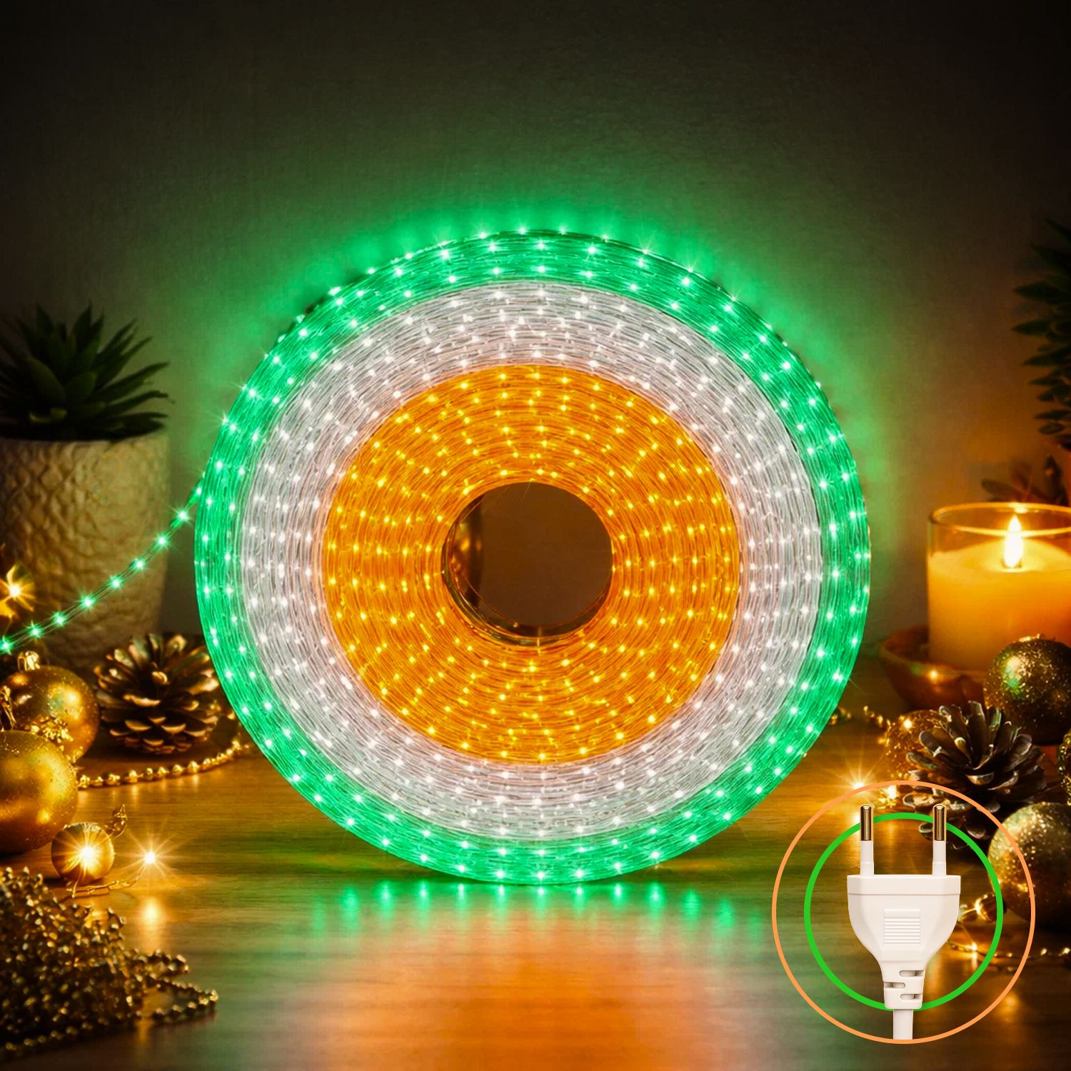 mprow 1200 LEDs 10 m Orange, White, Green Steady String Rice Lights-picture-27