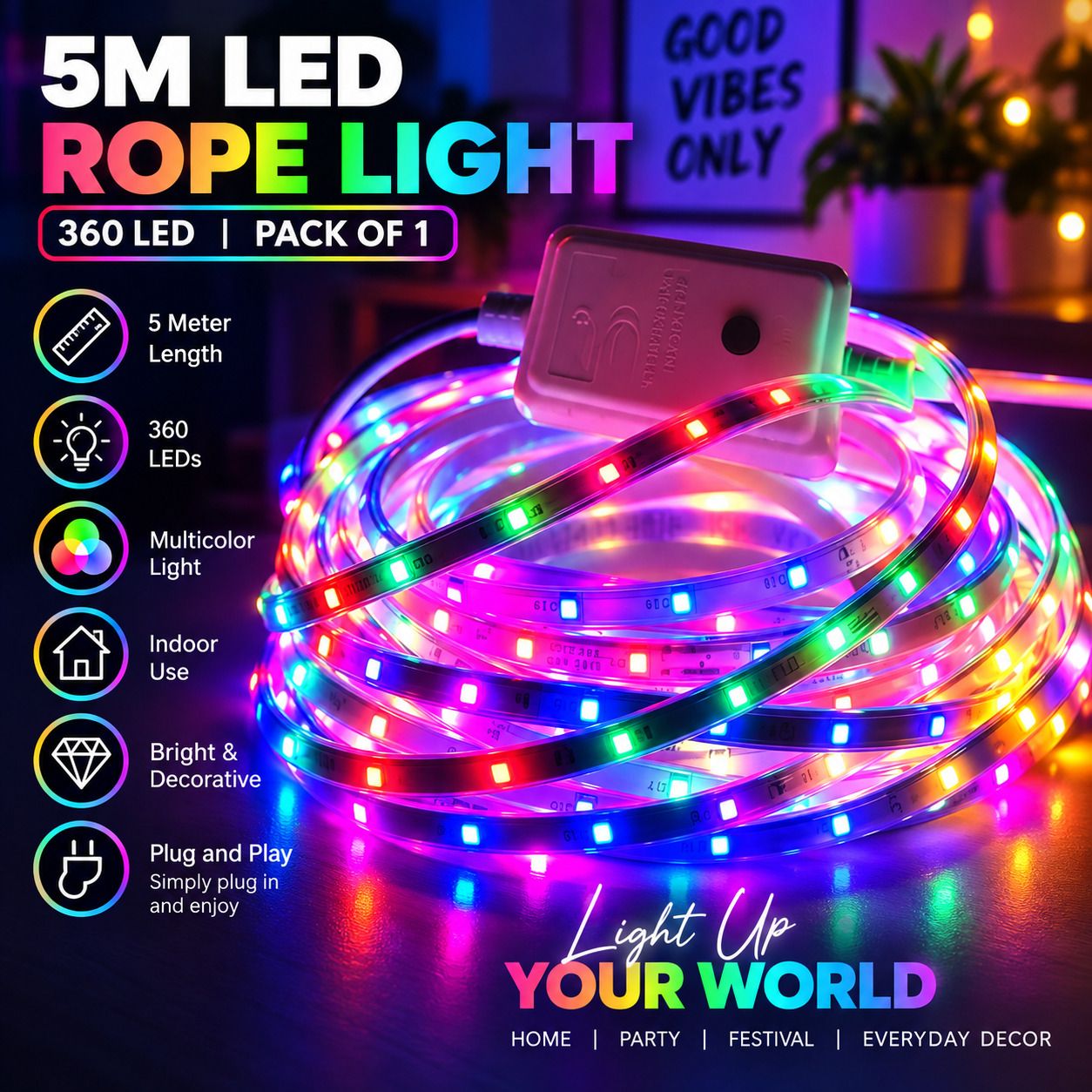 spark world 1200 LEDs 5 m Multicolor Steady Strip Rice Lights-picture-28