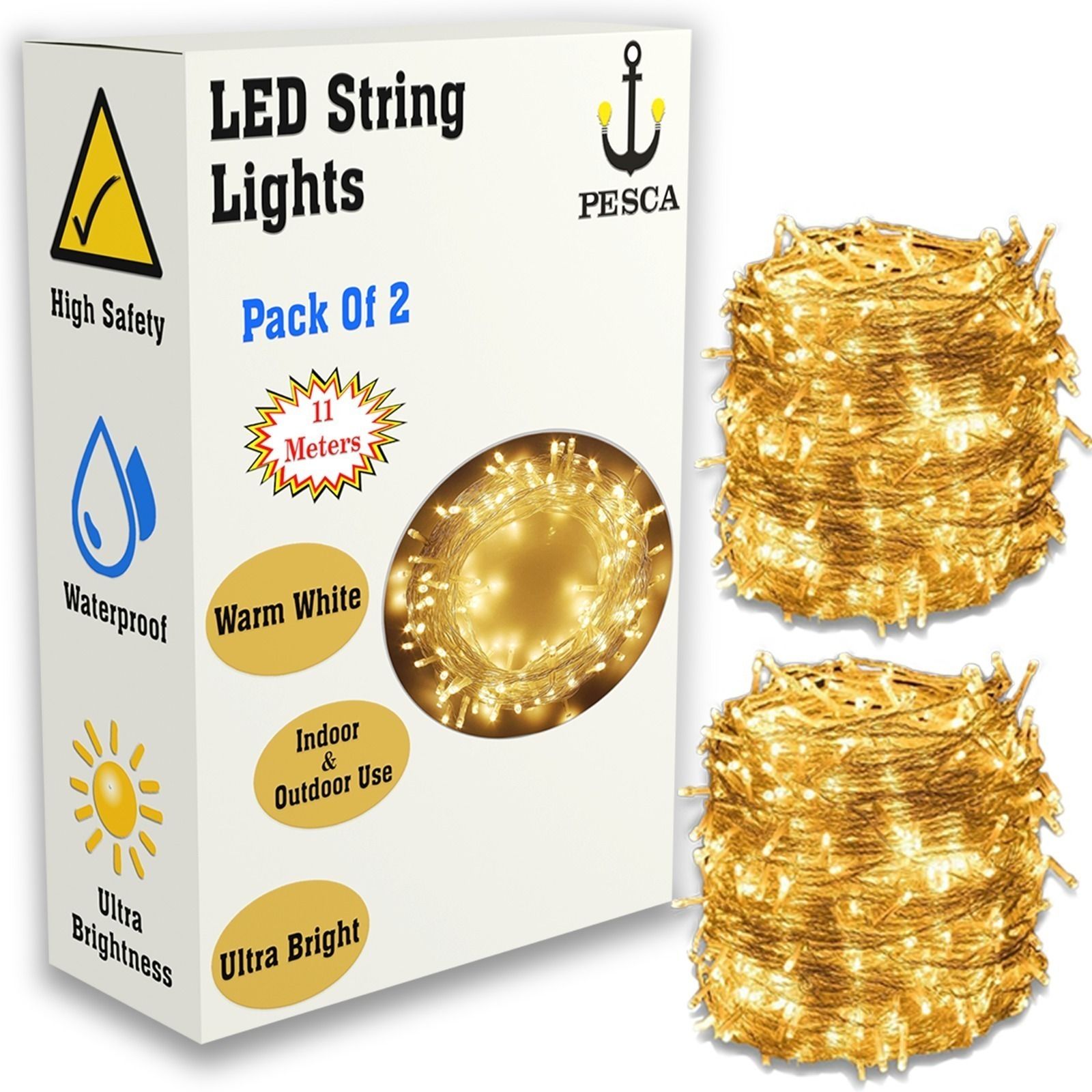 40 LEDs 11 m Yellow Steady String Rice Lights