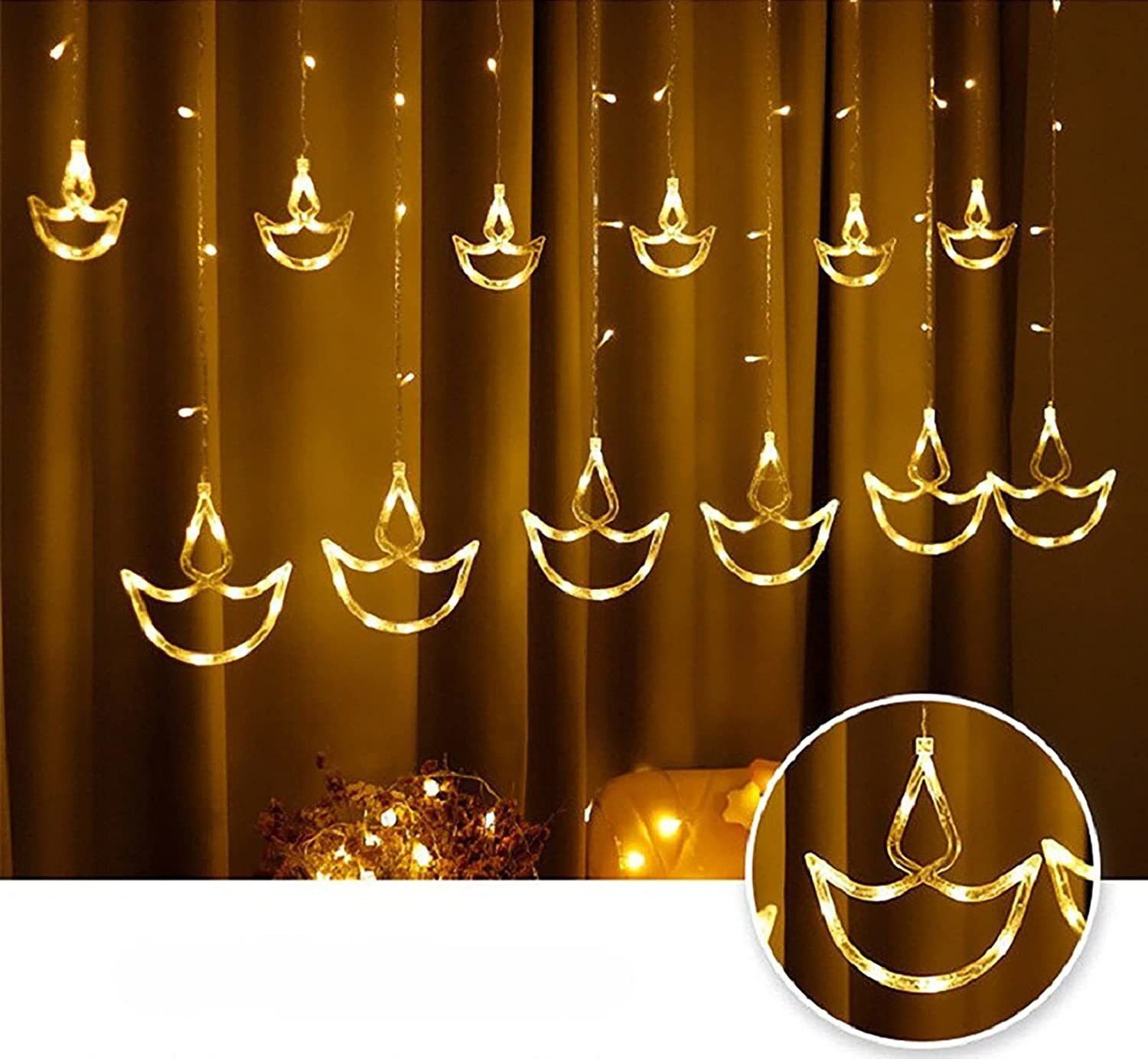 tilak 108 LEDs 4 m Yellow Flickering Diya Rice Lights-picture-35