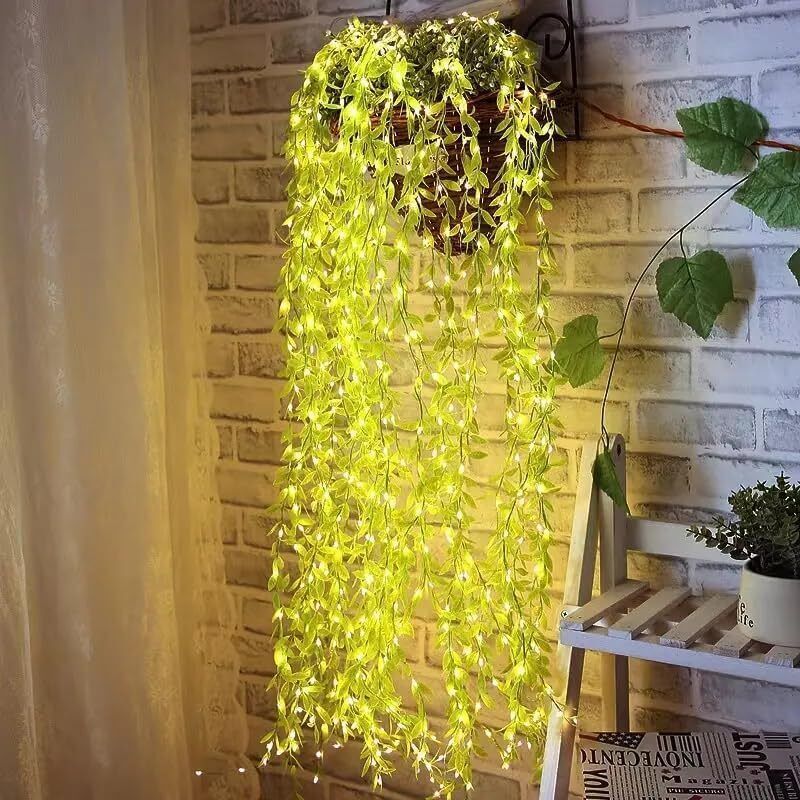 artificial leaf curtain led string light, 100 leds, 8 modes, remote control 100 LEDs 3 m Yellow Flickering, Steady String Rice Lights-picture-11
