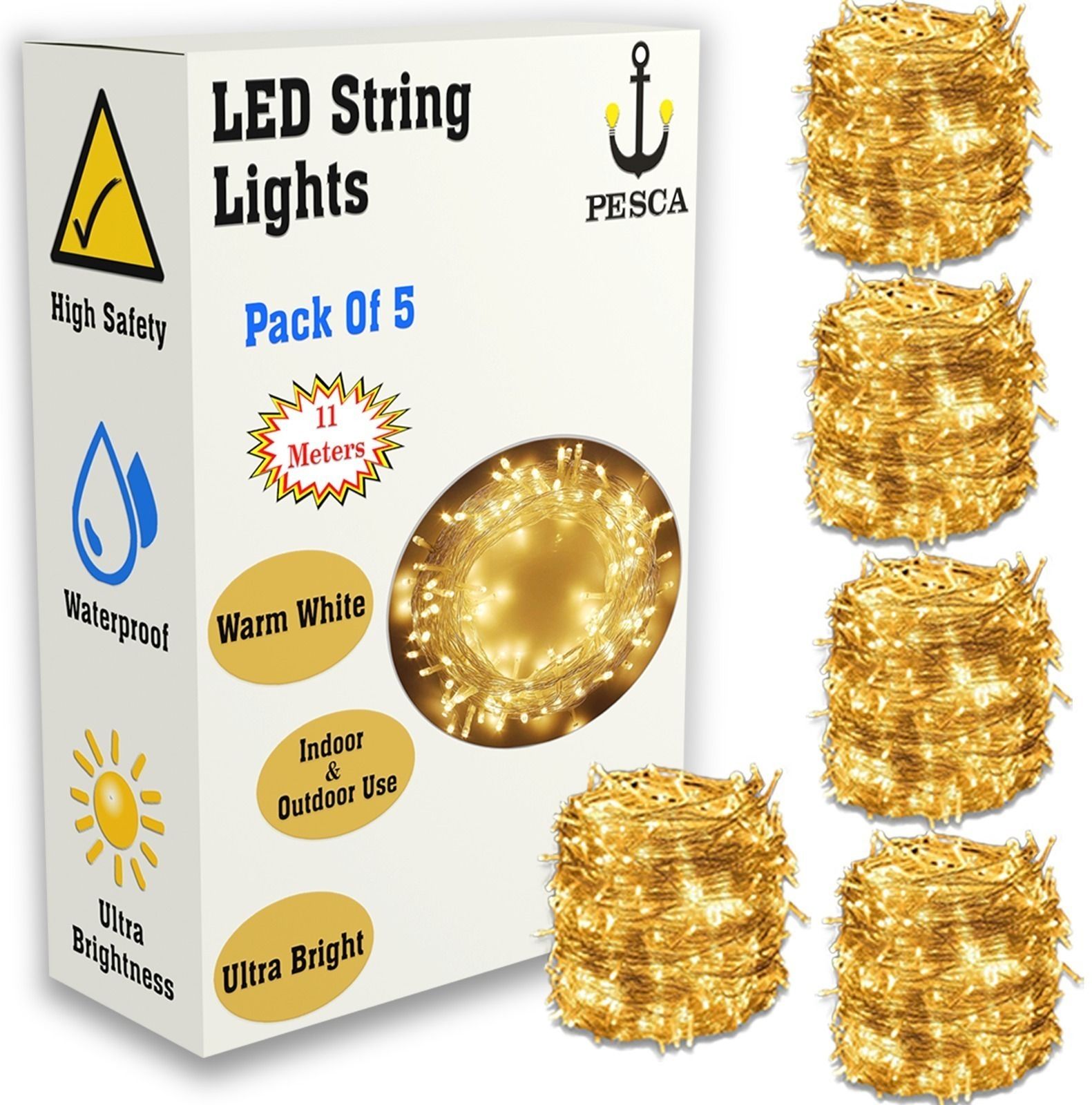 40 LEDs 11 m Yellow Steady String Rice Lights