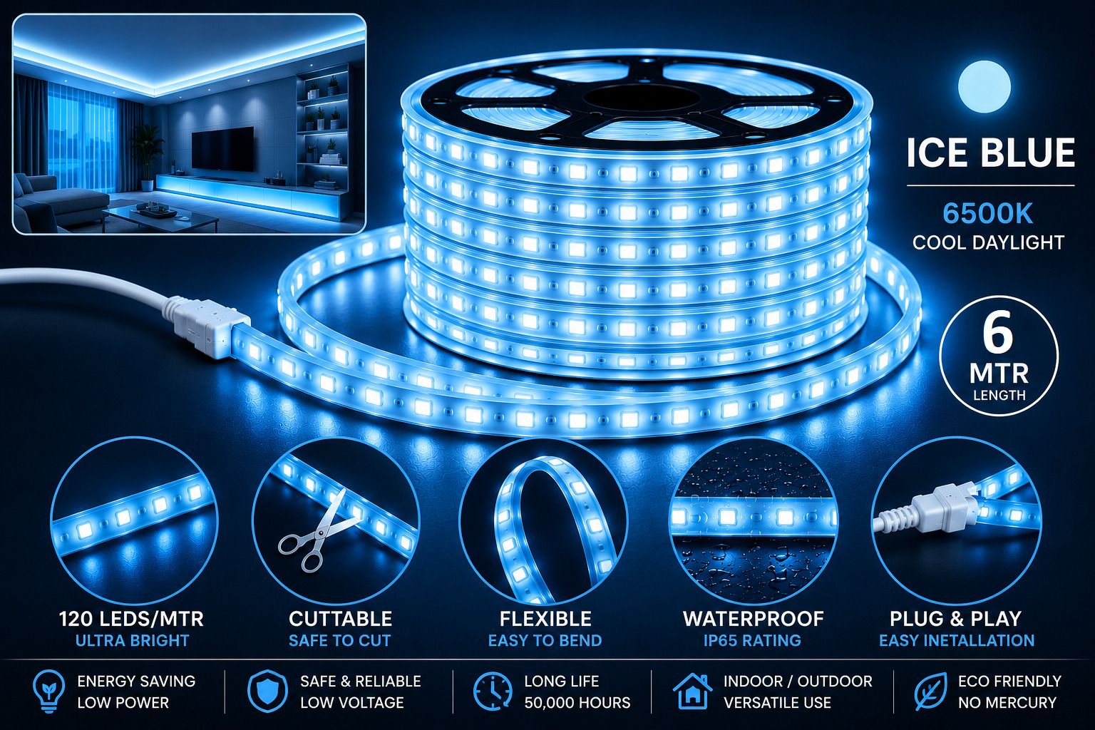 120 LEDs 6 m Blue Steady Strip Rice Lights-image-47