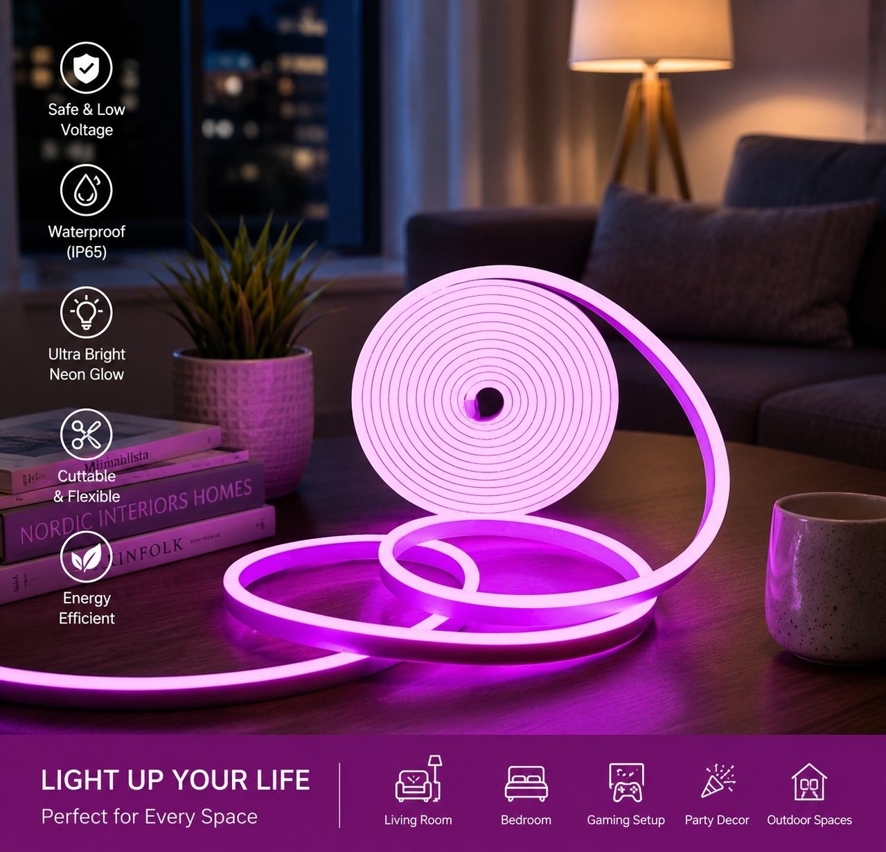 75 LEDs 5 m Purple Steady Strip Rice Lights-image-4