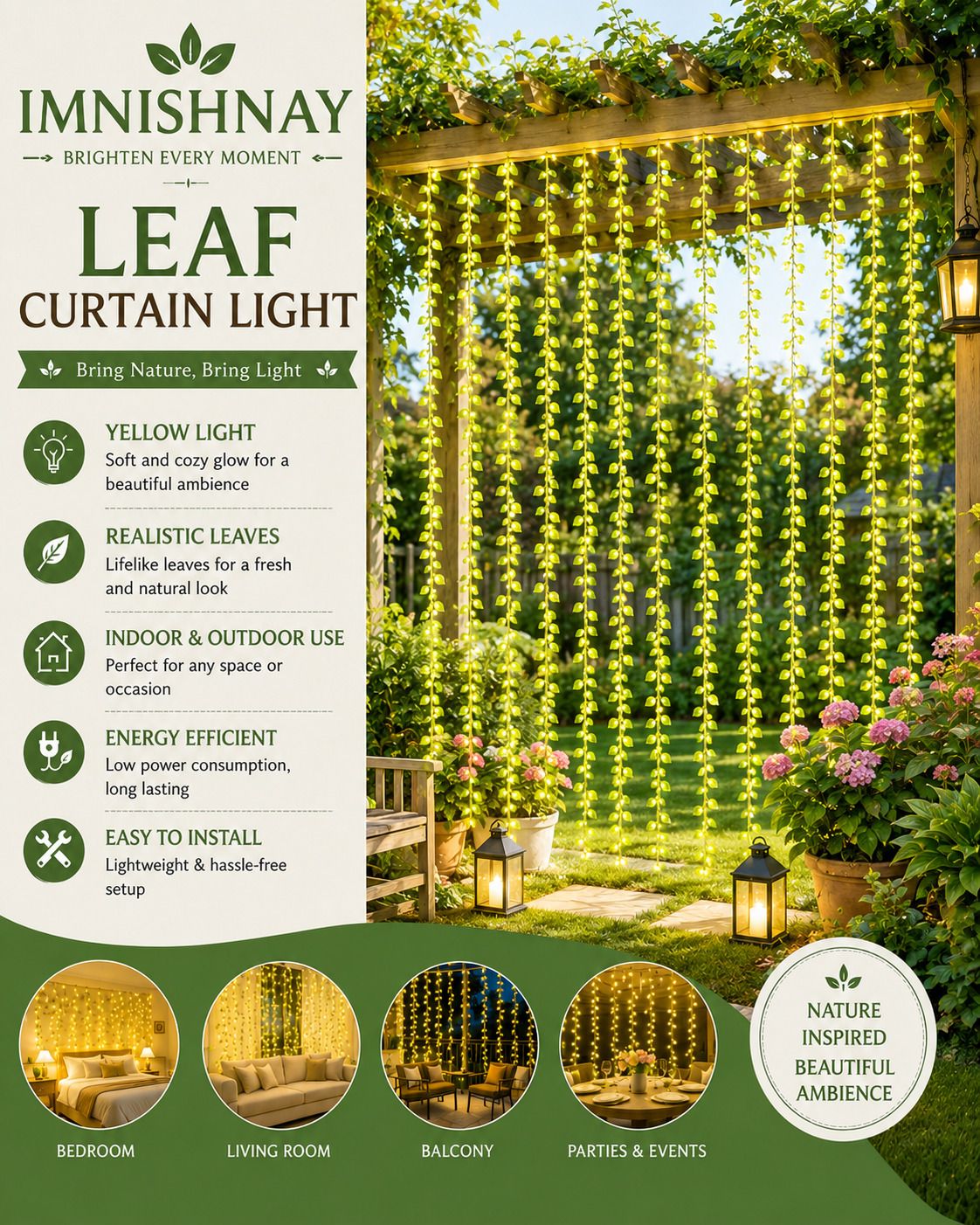 imnishnay 180 LEDs 3 m Yellow Flickering Leaf Rice Lights-picture-24