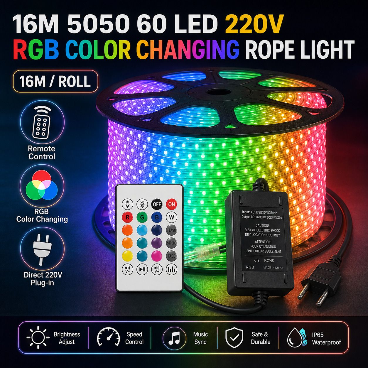 60 LEDs 16 m Multicolor Color Changing, Flickering, Steady Strip Rice Lights-image-49