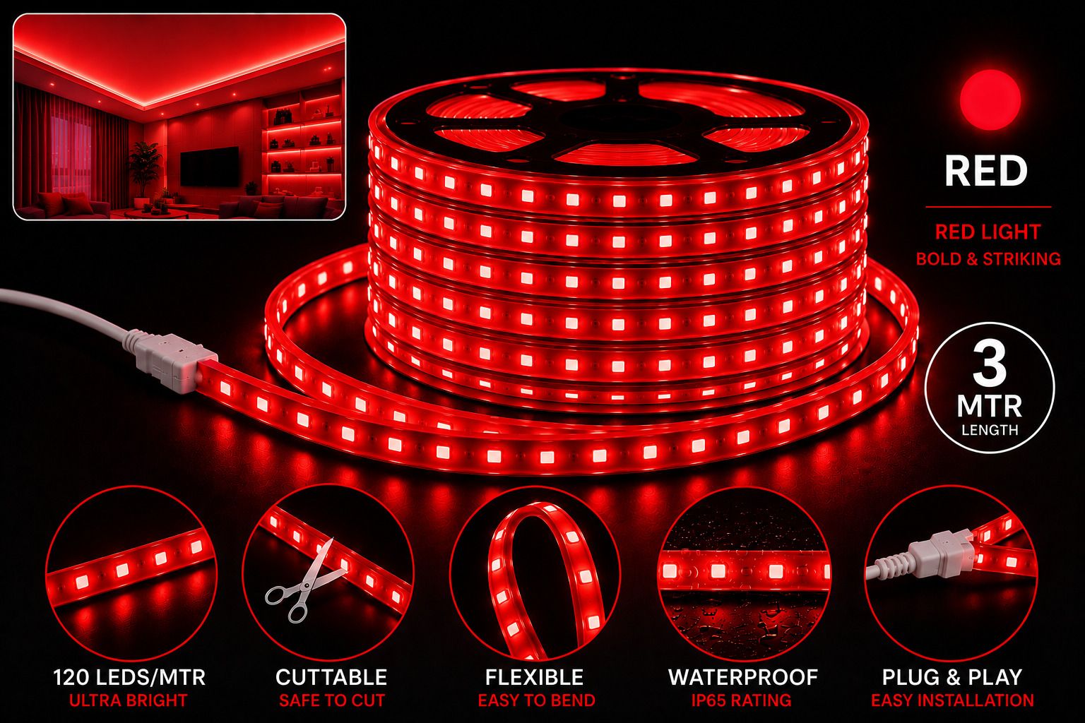 120 LEDs 3 m Red Steady Strip Rice Lights-image-29