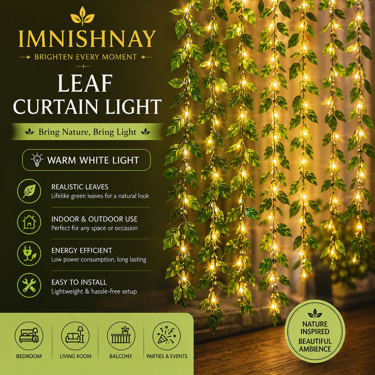 imnishnay 180 LEDs 3 m Yellow Flickering Leaf Rice Lights-picture-25