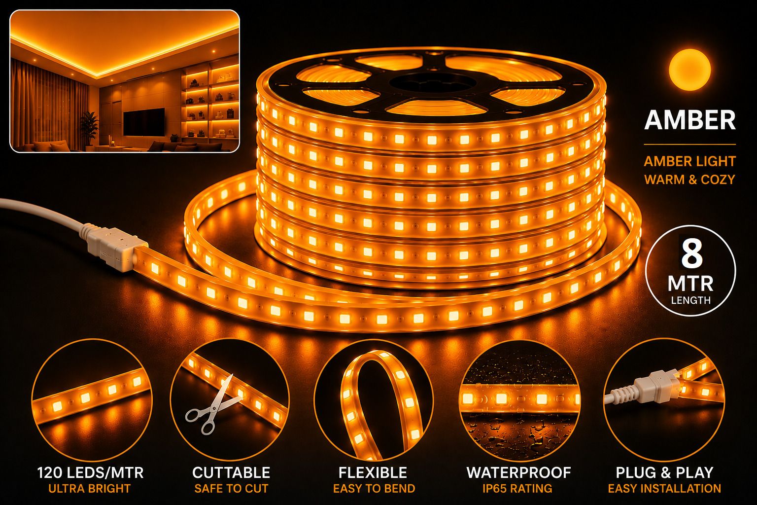 120 LEDs 8 m Orange Steady Strip Rice Lights-image-47
