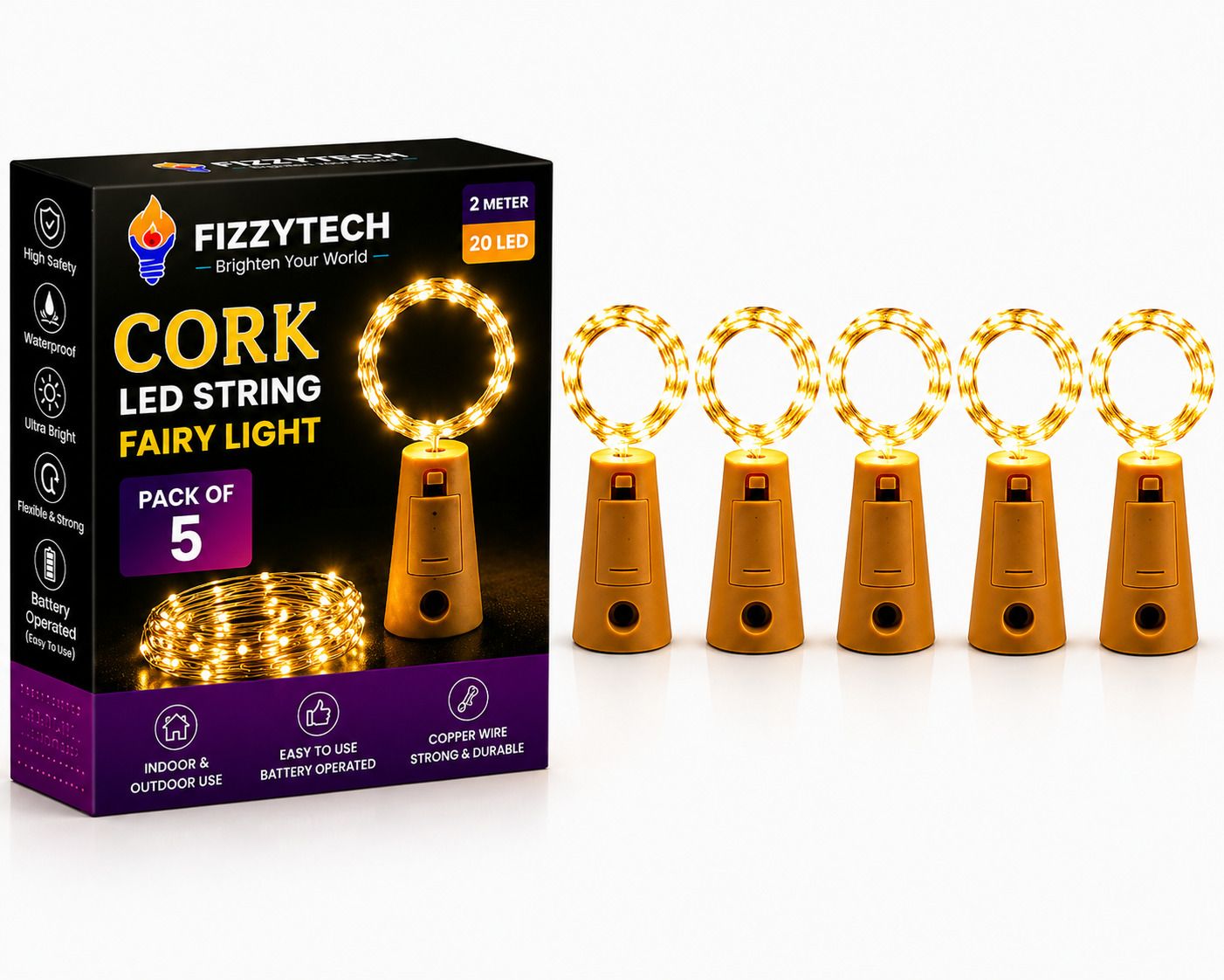 20 LEDs 2 m Yellow Steady, Flickering String Rice Lights-image-44