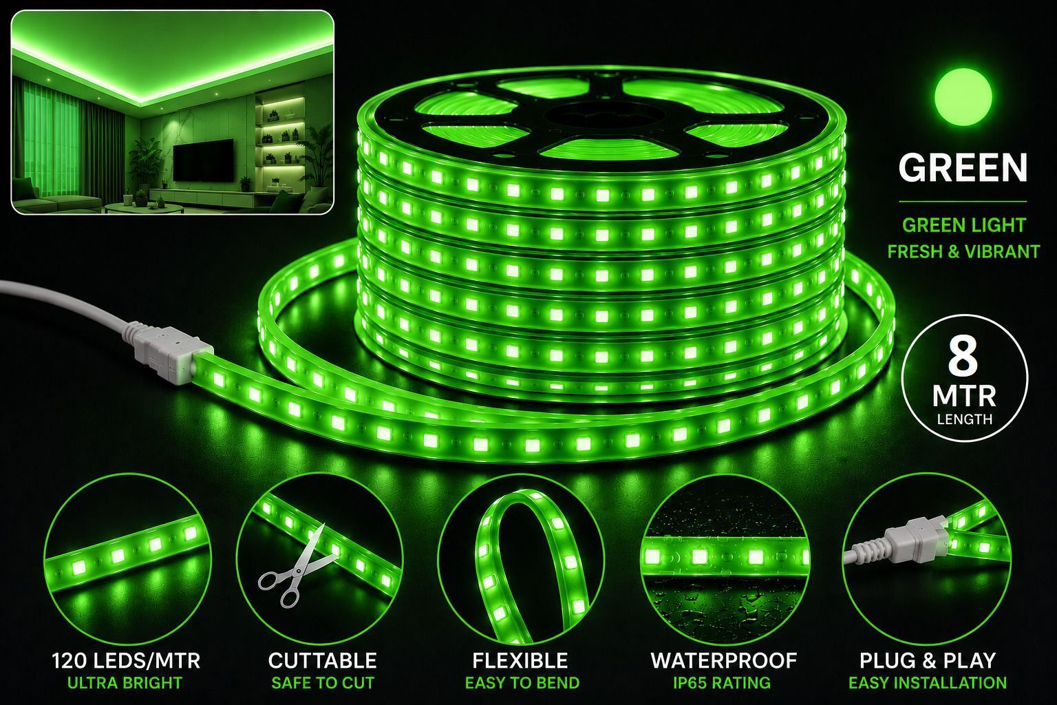 hybrix 120 LEDs 8 m Green Steady Strip Rice Lights-picture-13