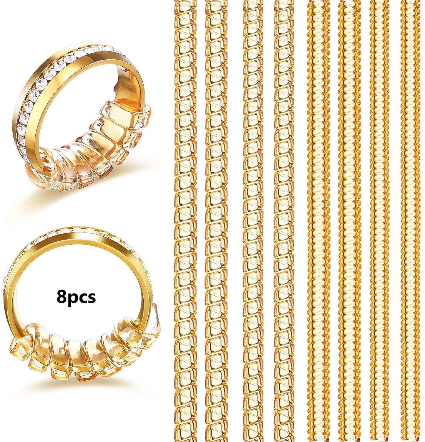8Pcs Golden Ring Size Adjuster for Loose Rings Tightener Resizer Fit Spiral Silicone Ring