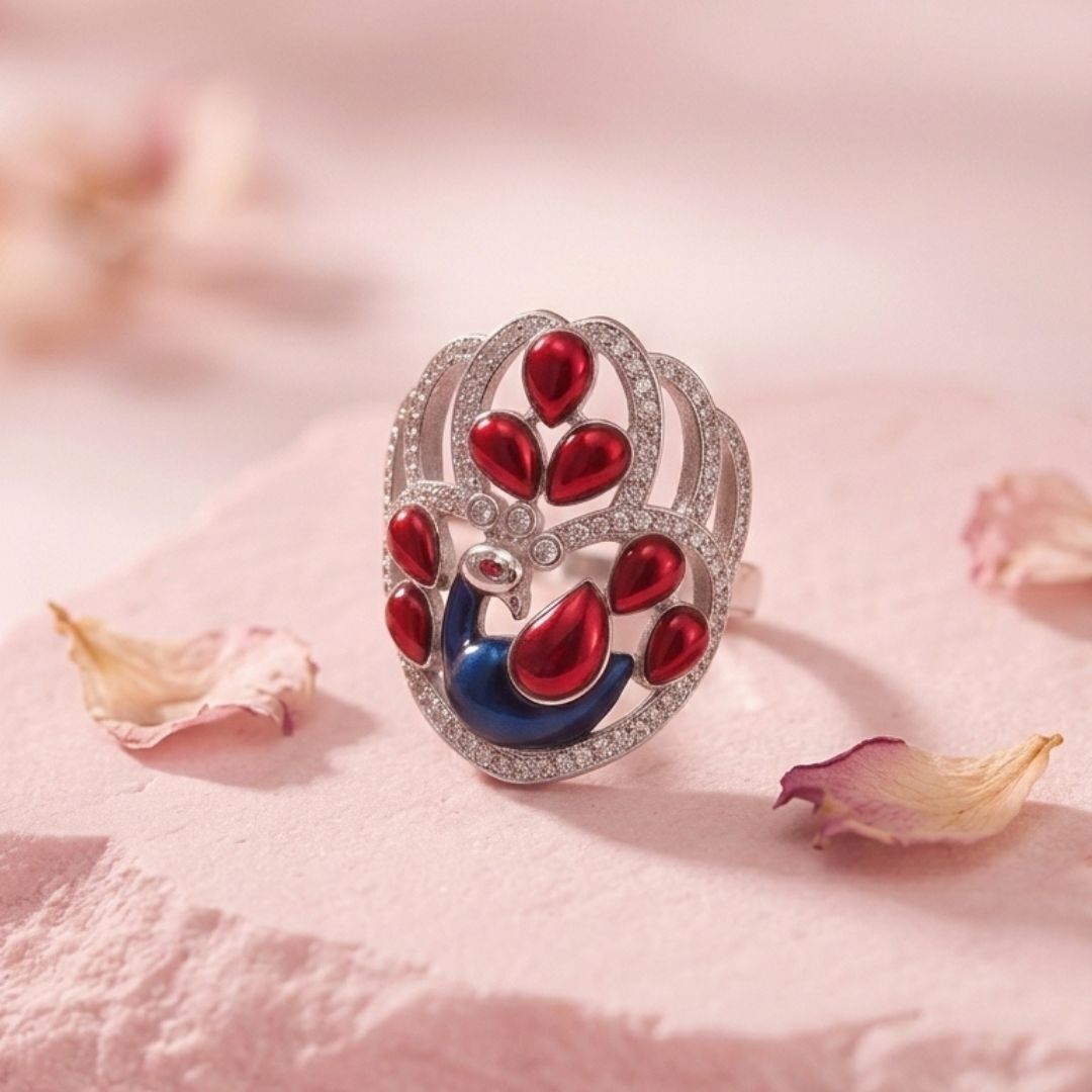 Royal Peacock Silver Cubic Zirconia Ring-image-32