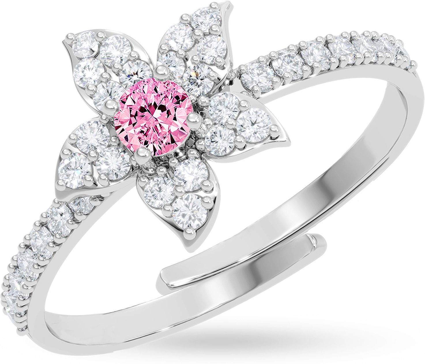 clara Sintra Pink Floral Star Sterling Silver Cubic Zirconia Platinum Plated Ring-picture-4