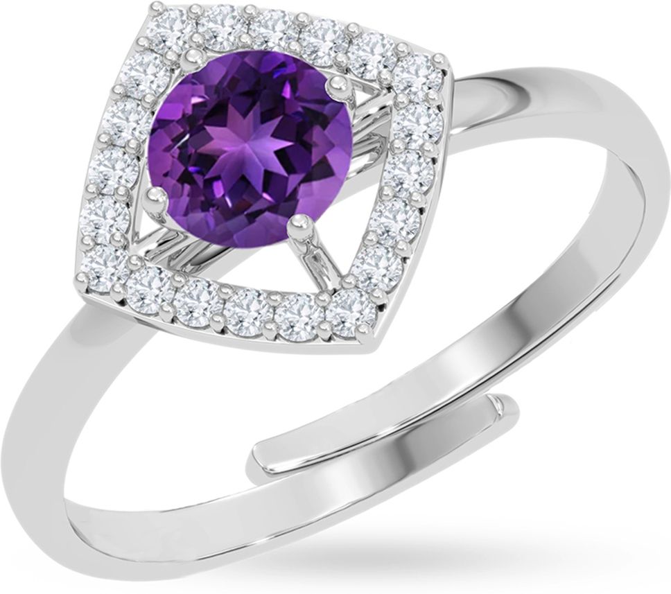 clara Seville Purple Halo Sterling Silver Cubic Zirconia Platinum Plated Ring-picture-3