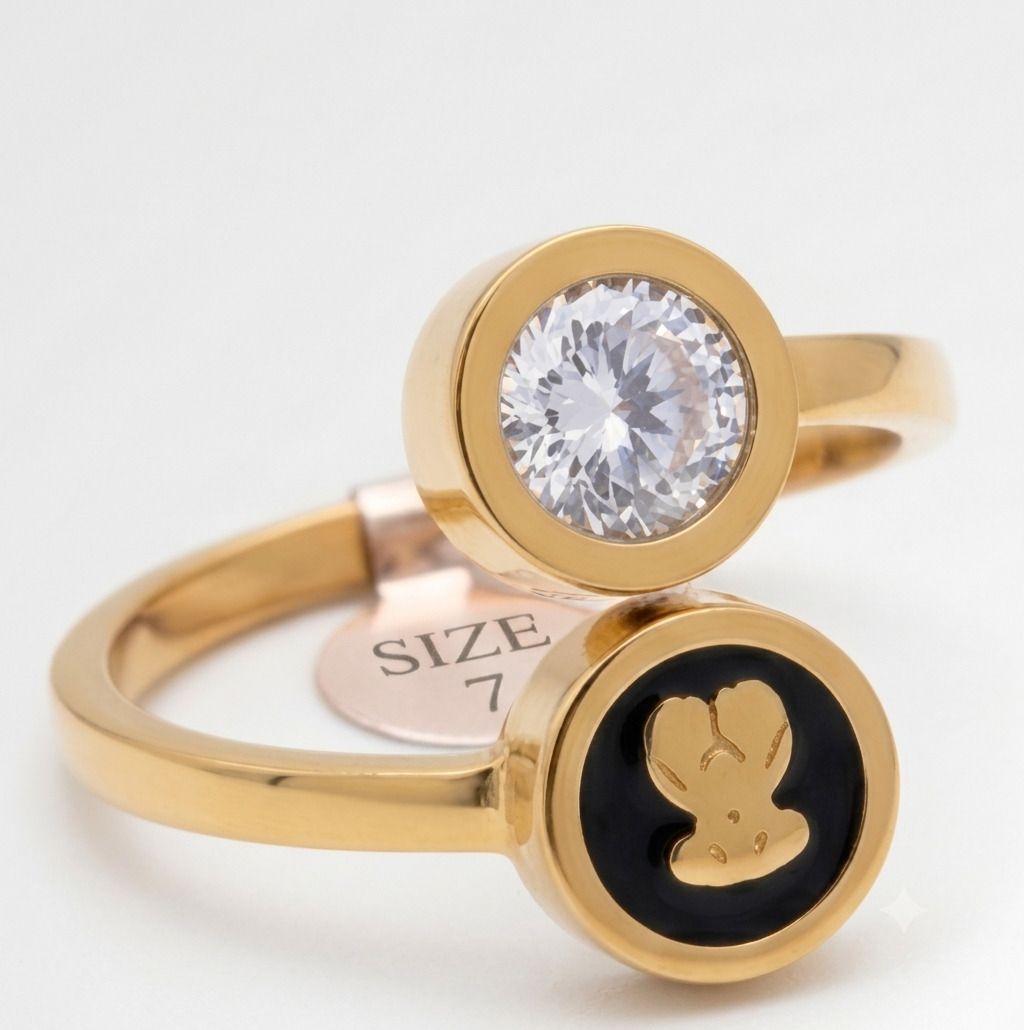 Starlight Bear Bypass Ring Sterling Silver Cubic Zirconia Ring-image-2