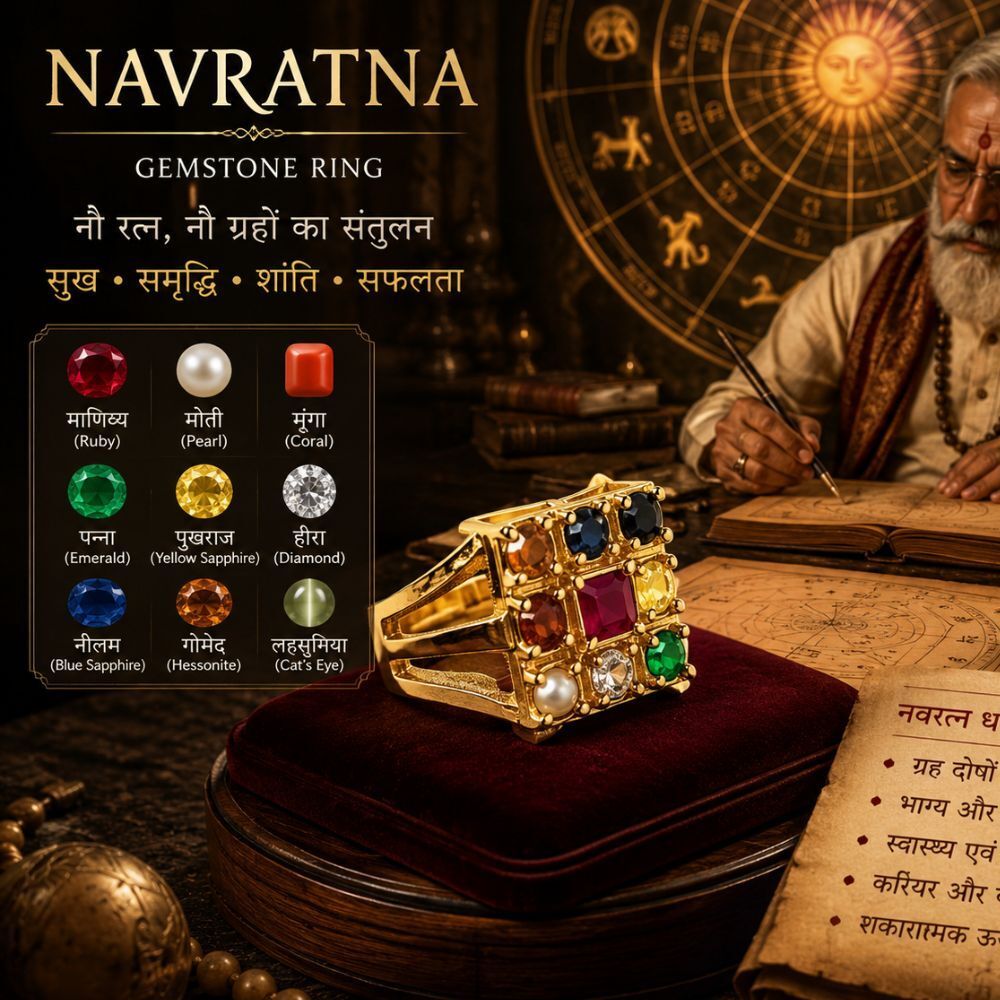 bajariyafashions Classic Navratna Ring | Adjustable Nine Planet Gemstone Ring | Unisex Brass Amethyst, Coral, Diamond, Emerald, Pearl, Peridot, Ruby, Sapphire Gold Plated Ring-picture-15