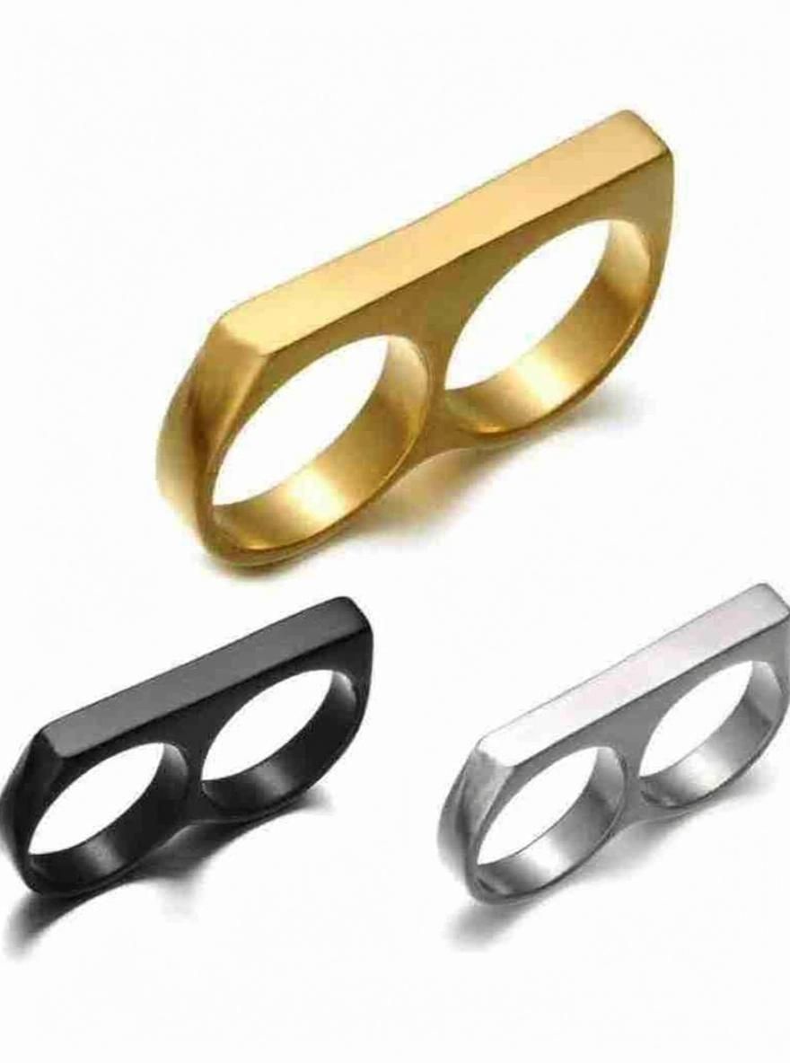 Double Finger Ring for Boy and Girl Two Finger Ring for Men and Women Stainless Steel Ring Set-image-5