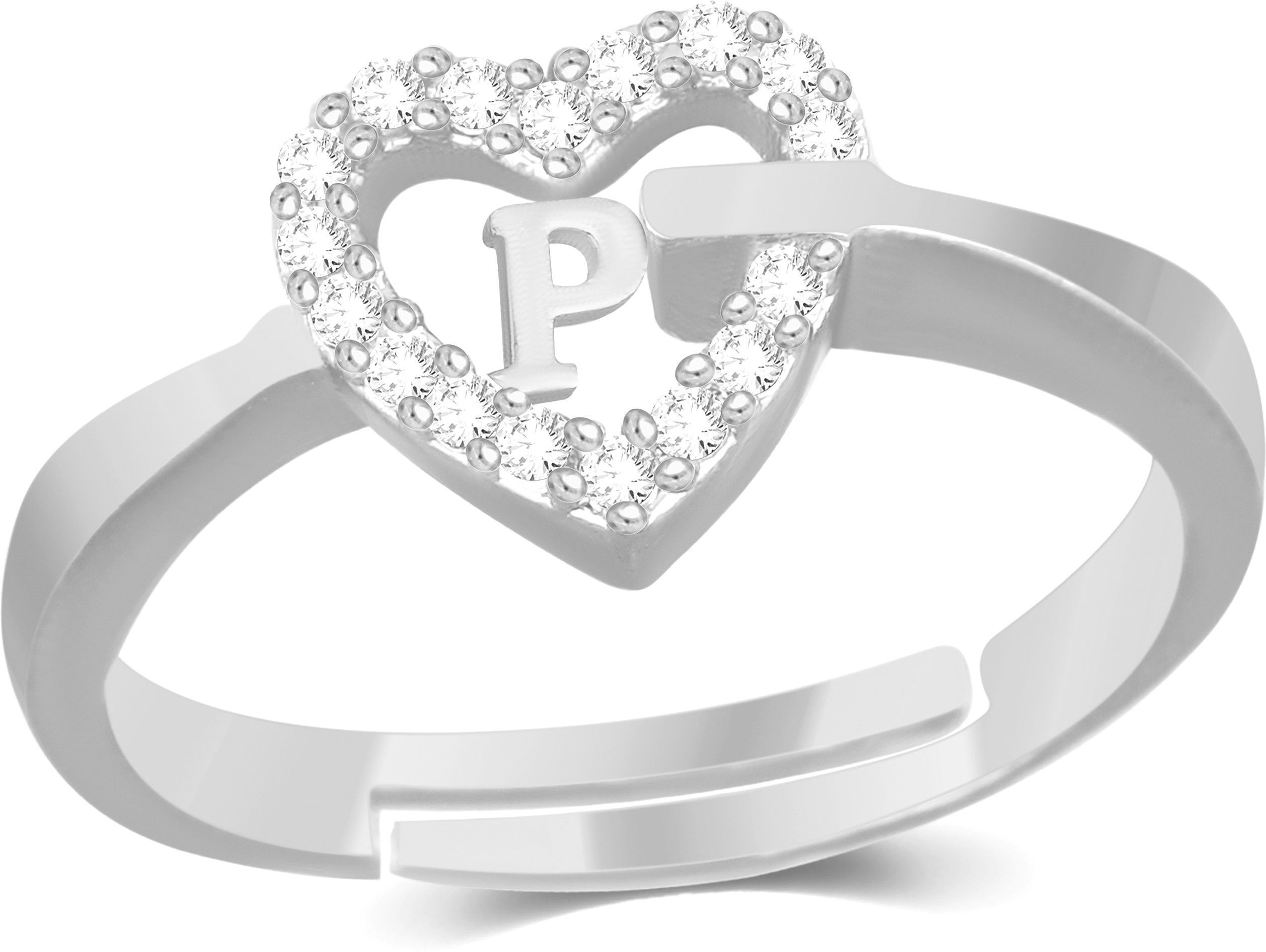 house of common Stylish Jewellery 'P' Letter Heart Men Women Unisex Alphabet Silver plated Ring Brass Cubic Zirconia Silver Plated Ring-picture-47