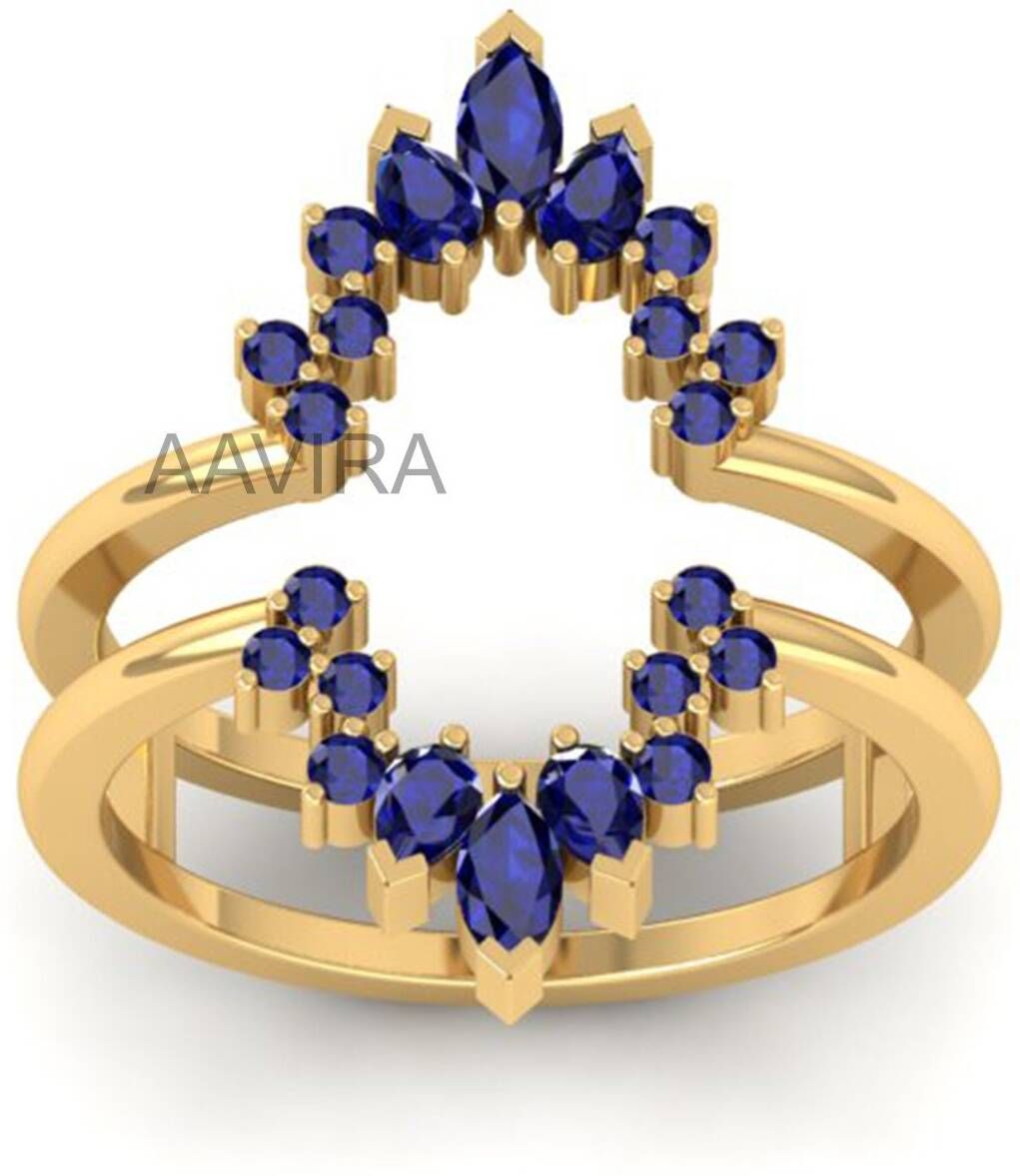 Unique Round Cut Sapphire Enhancer Wedding Band Silver Ring-image-12