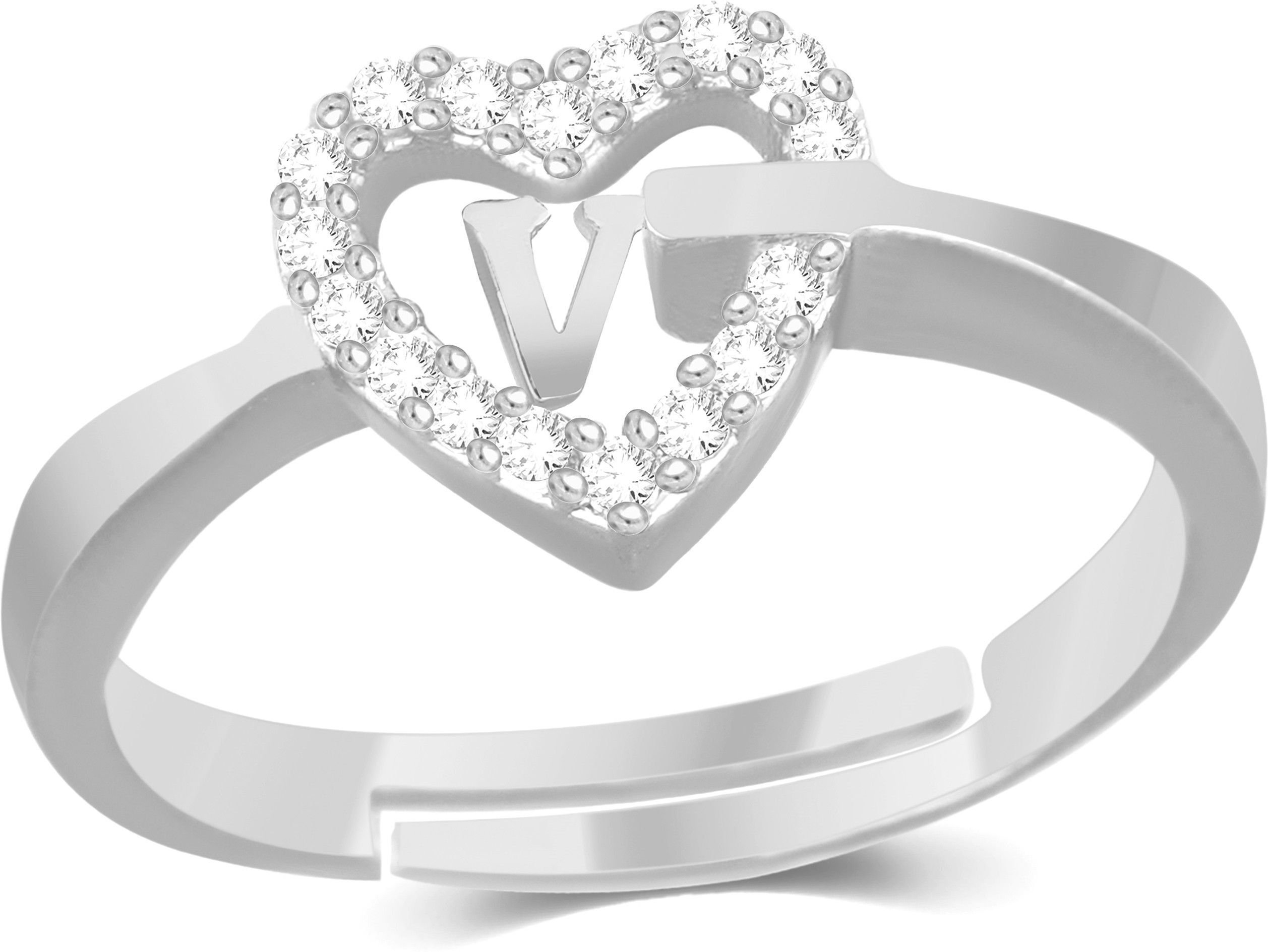 house of common Stylish Jewellery 'V' Letter Heart Women Men Unisex Alphabet Silver plated Ring Brass Cubic Zirconia Silver Plated Ring-picture-50