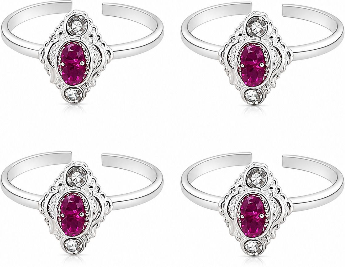 sahiba gems Designer Toe Rings ( Bichiya for Women ) ~ 4 Pieces Set Silver Zircon Toe Ring-picture-38