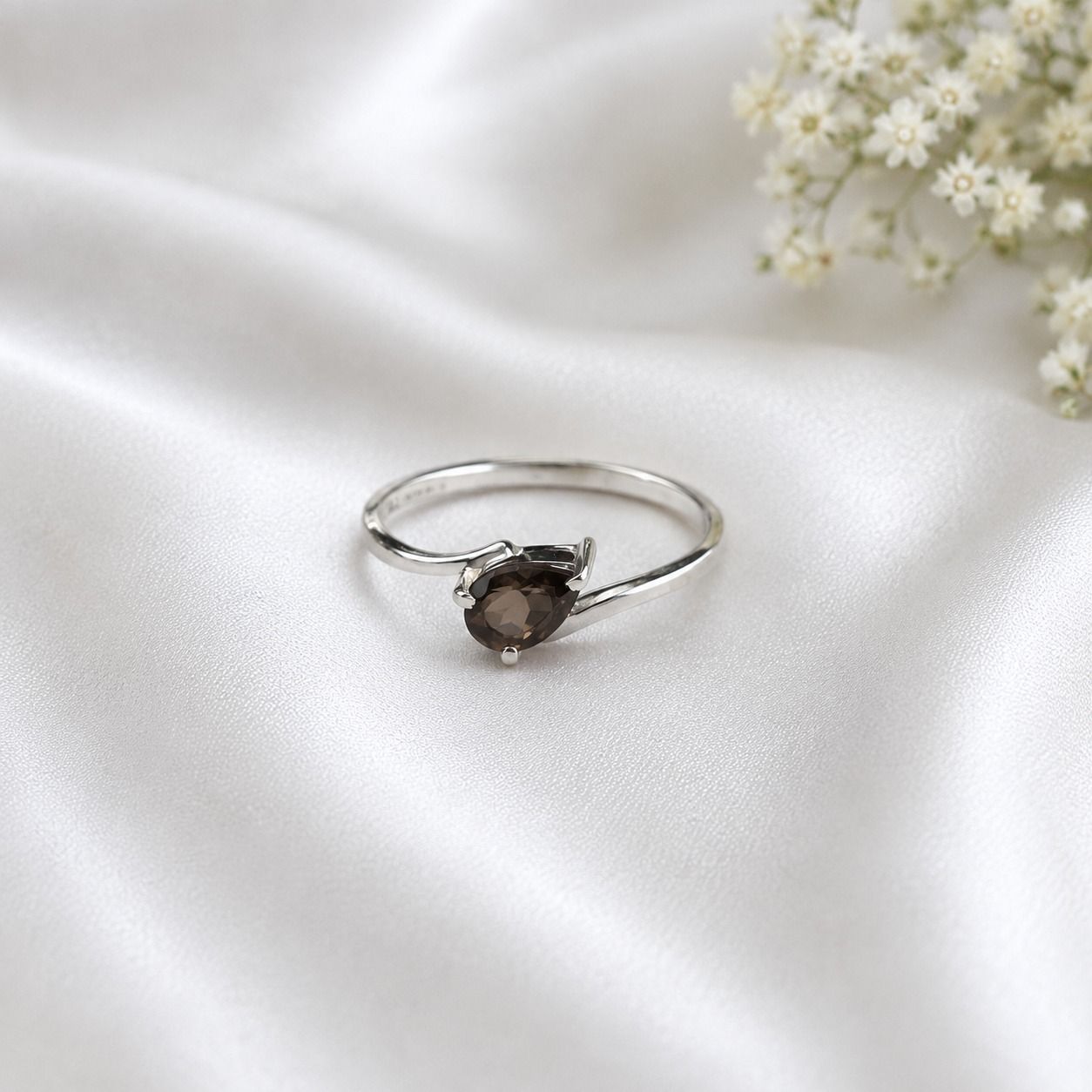 925 sterling smoky gemstone ring for women Silver Quartz Ring-image-17