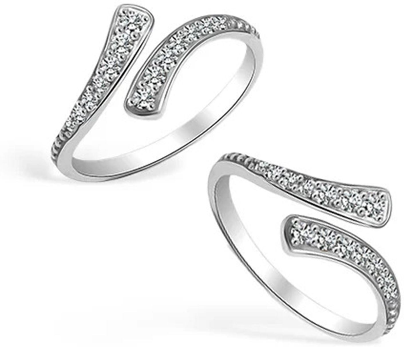 925 Silver CZ Wave Adjustable Toe Rings for Women Diamond Open Band Bichiya Pair Sterling Silver Cubic Zirconia Rhodium Plated Toe Ring-image-3