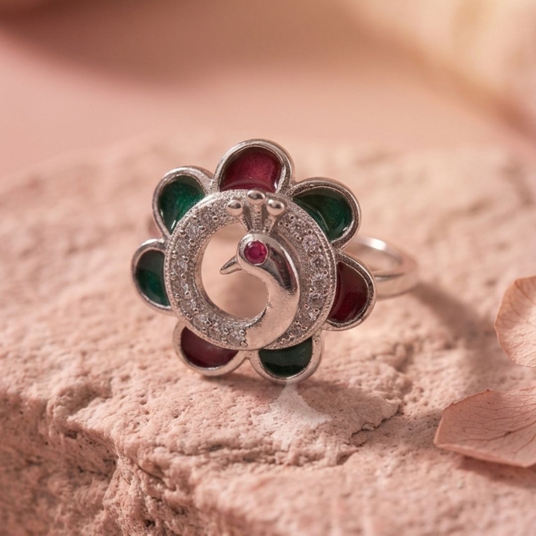 Peacock ring Silver Cubic Zirconia, Ruby Ring-image-21