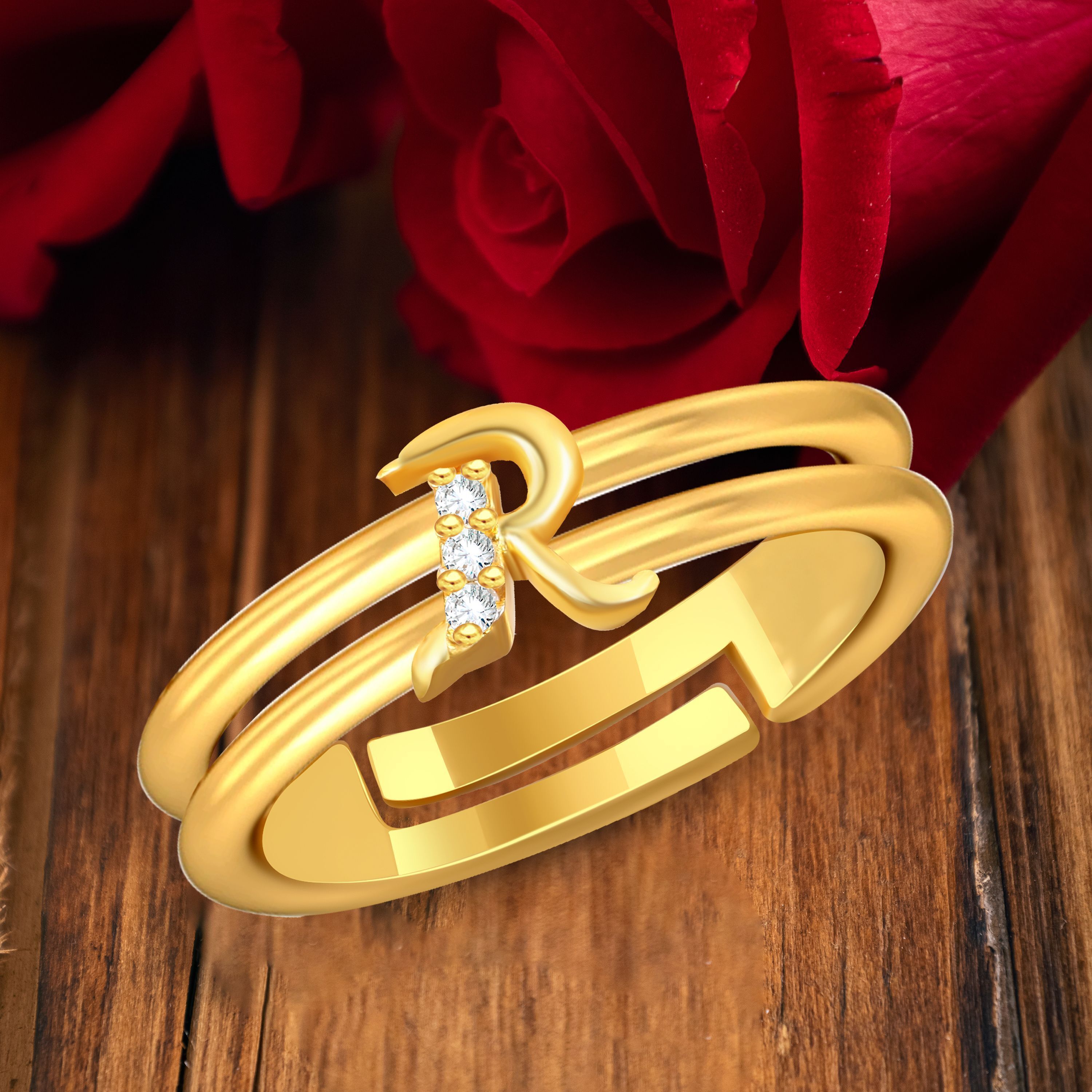 Alloy Gold plated Valentine collection Initial''R''Letter with heart ring Brass Gold Plated Ring-image-16