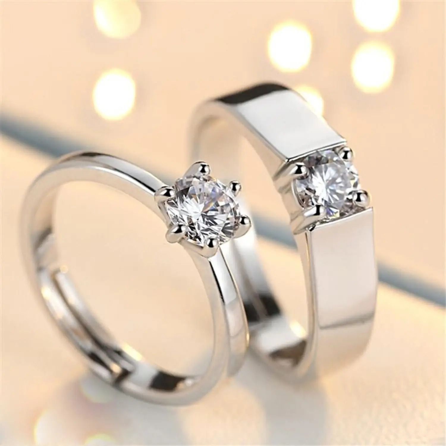 Romantic Couple Ring Set Silver Finish Adjustable Rings for Boyfriend Girlfriend Stainless Steel, Sterling Silver Silver Plated Ring-image-34