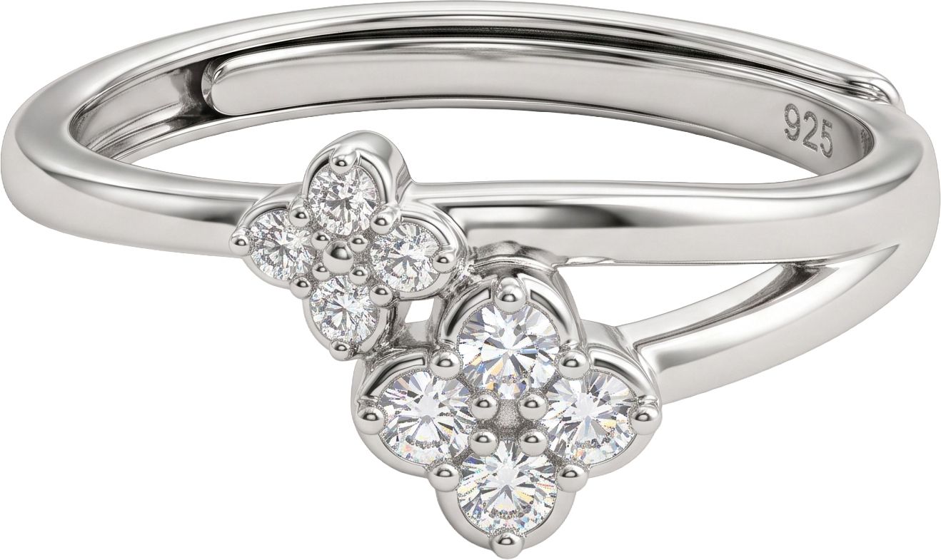 925 Sliver Dual Flower Ring For Women Sterling Silver Cubic Zirconia Rhodium Plated Ring-image-49