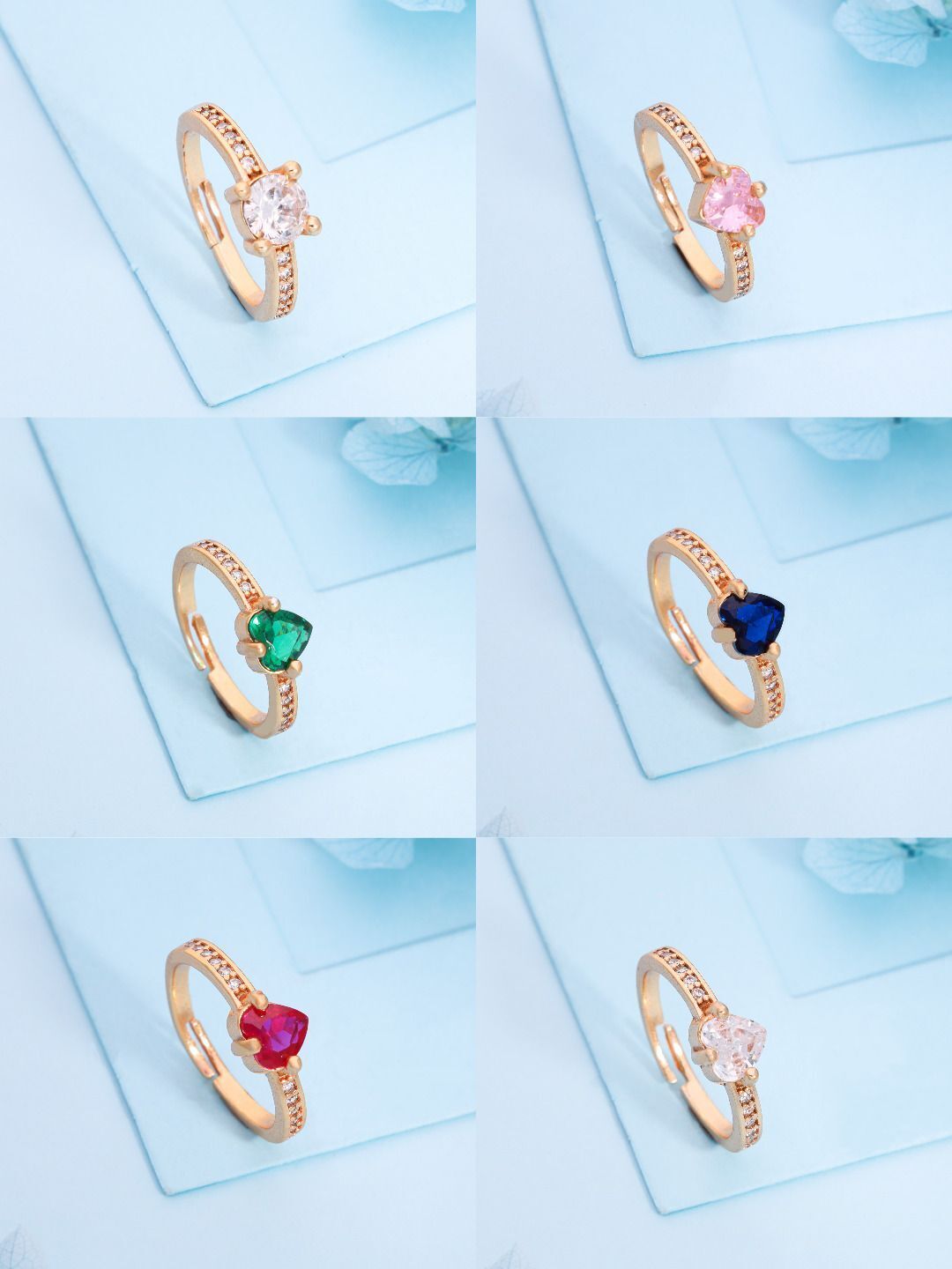 dressberry RoseGold Plated Crystal Ring Brass Diamond Gold Plated Ring Set-picture-11