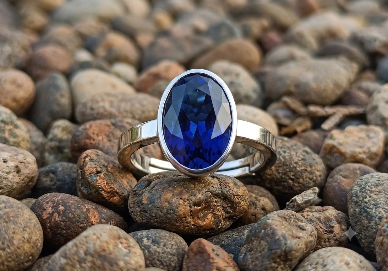 Blue Adjustable Ring For Men And Women Brass Sapphire Silver Plated Ring-image-12