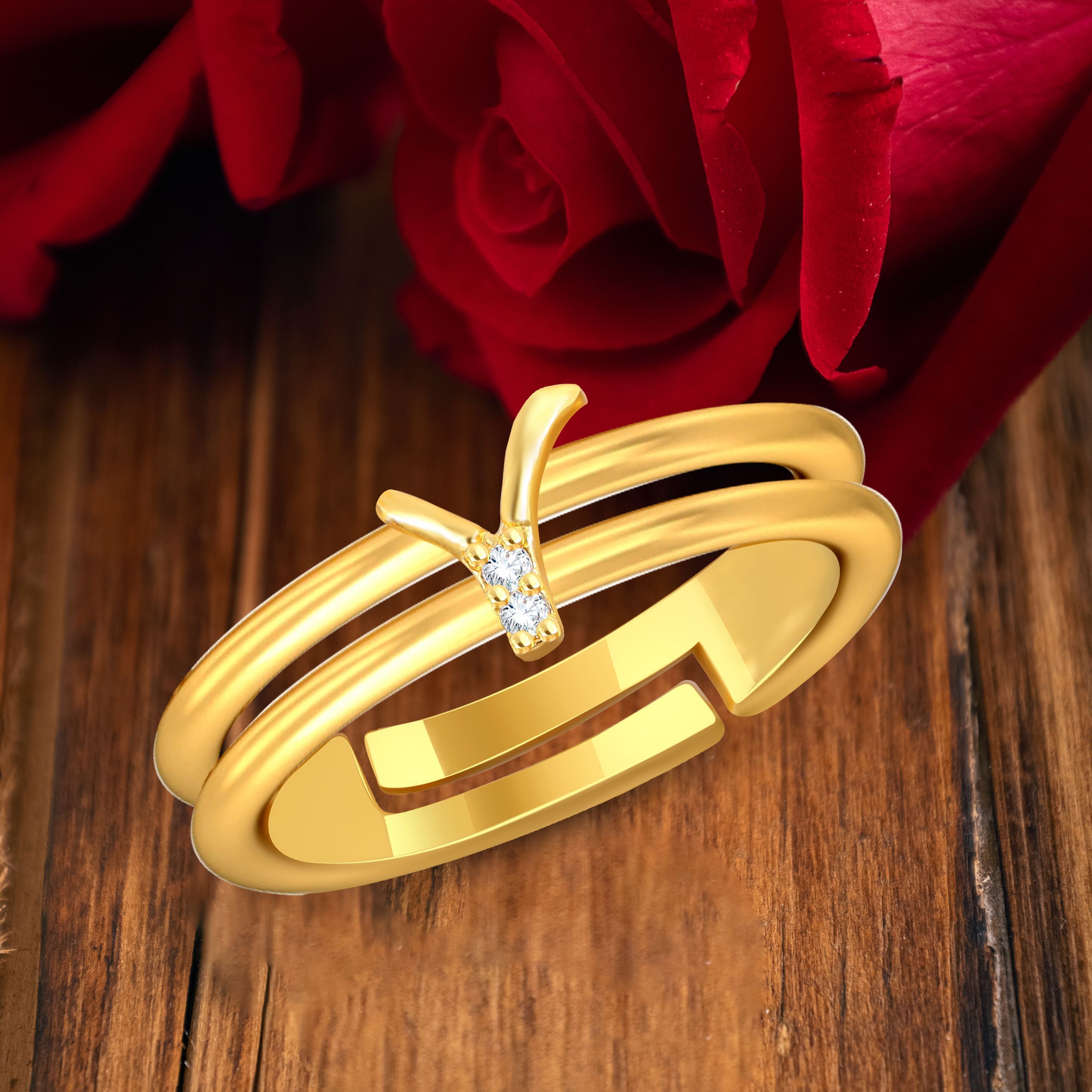 house of common Alloy Gold plated Valentine collection Initial''Y''Letter with heart ring Brass Gold Plated Ring-picture-26