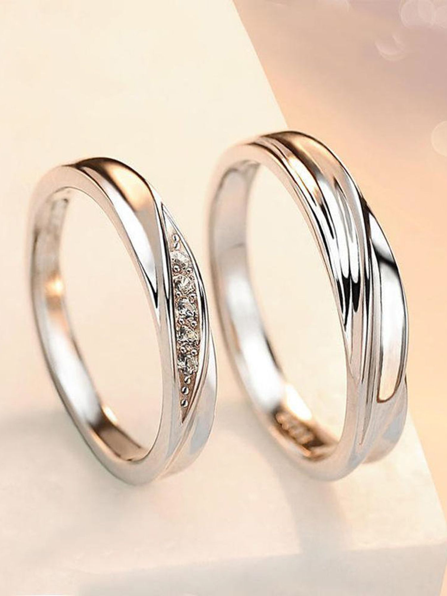 surma Adjustable Couple for lovers in silver stylish king Queen design Sterling Silver Swarovski Zirconia Platinum Plated Ring Set-picture-2
