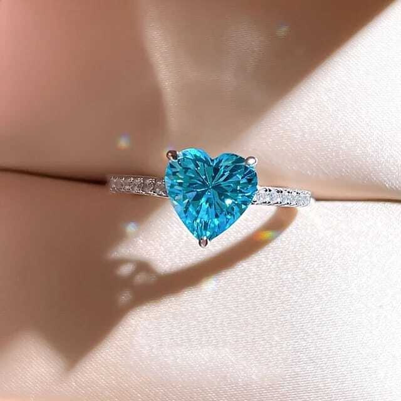 Hallmark Silver Premium Aqua Blue Heart Ring For Gifting Anniversary & Birthday Silver Zircon Rhodium Plated Ring-image-37