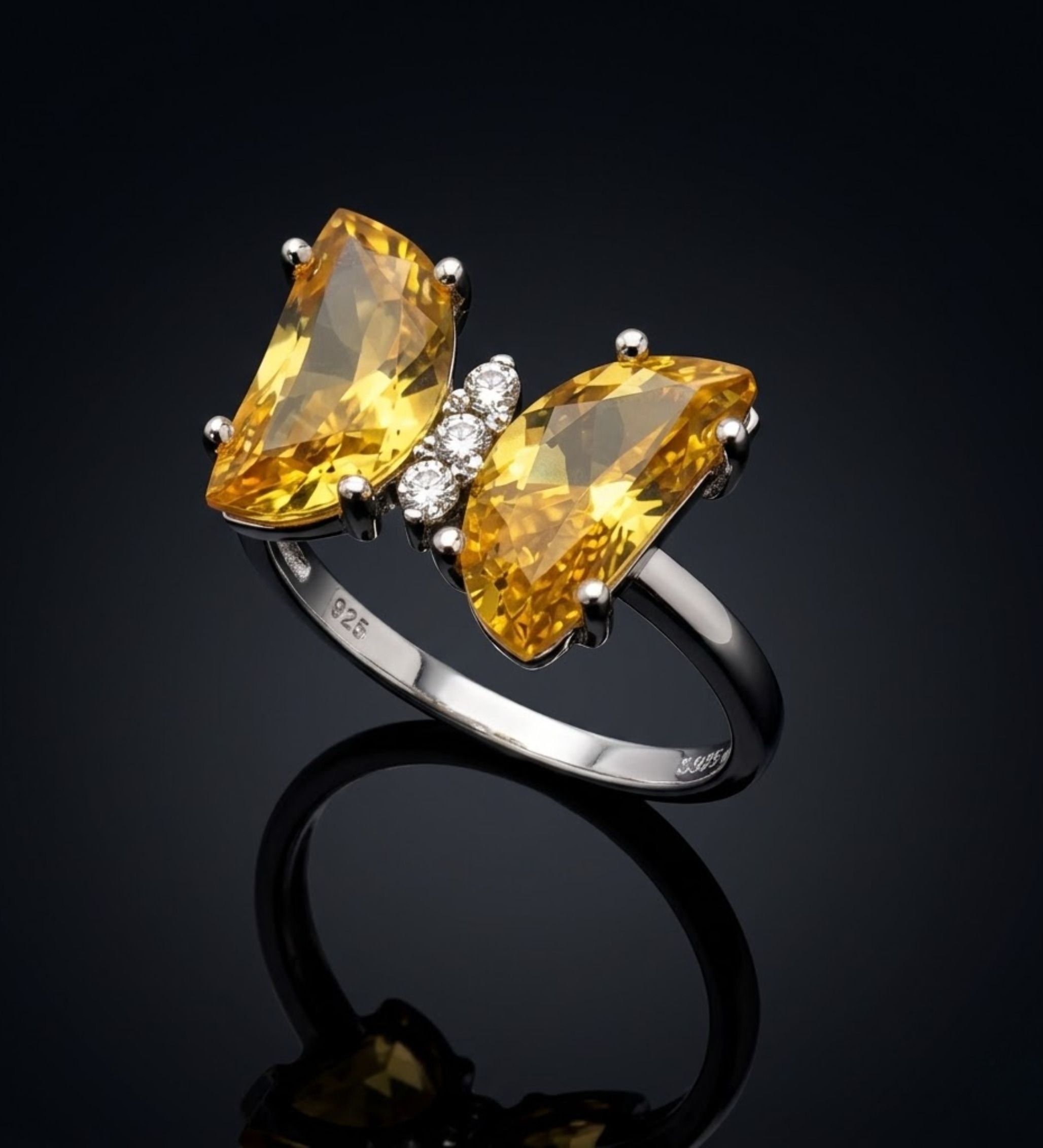925 Sterling Silver Butterfly Ring for Women Yellow Gemstone & CZ Fine Jewellery Sterling Silver Citrine, Cubic Zirconia Sterling Silver Plated Ring-image-46