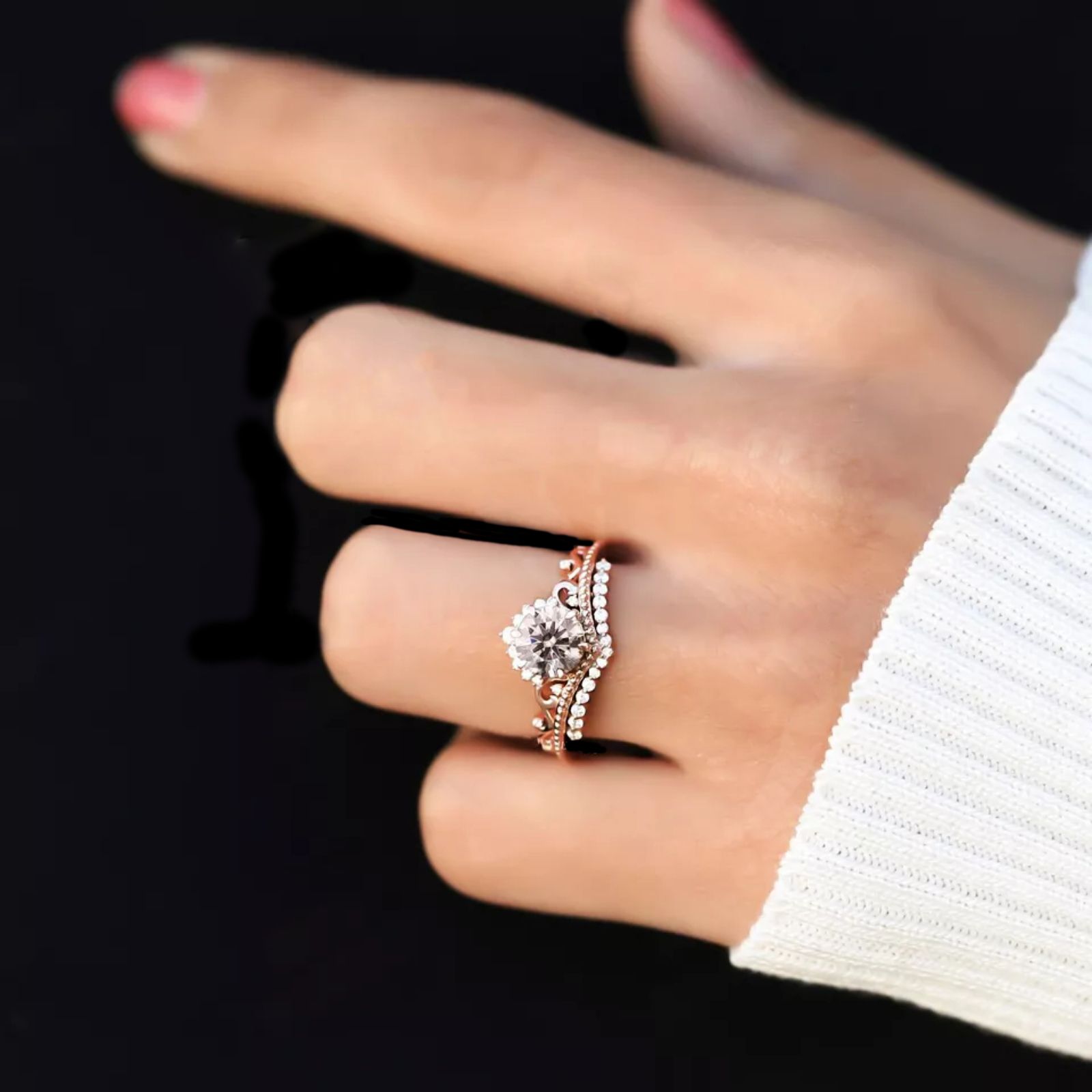 Zarkan 925 Hallmark 925 Silver Crown Rose Gold Ring Sterling Silver Cubic Zirconia Rhodium Plated Ring-image-7