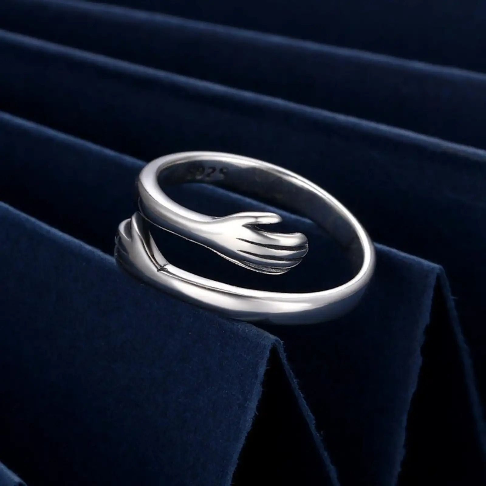 Silver Plated Couple Rings with Stone Design Adjustable Rings for Men Women Stainless Steel, Sterling Silver Silver Plated Ring-image-9