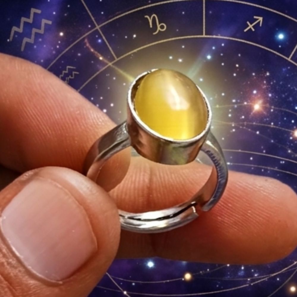 BAJARIYAFASHIONS Cat's Eye (Lehsuniya) Gemstone Ring For Men & Women Brass Cat's Eye Silver Plated Ring-picture-15