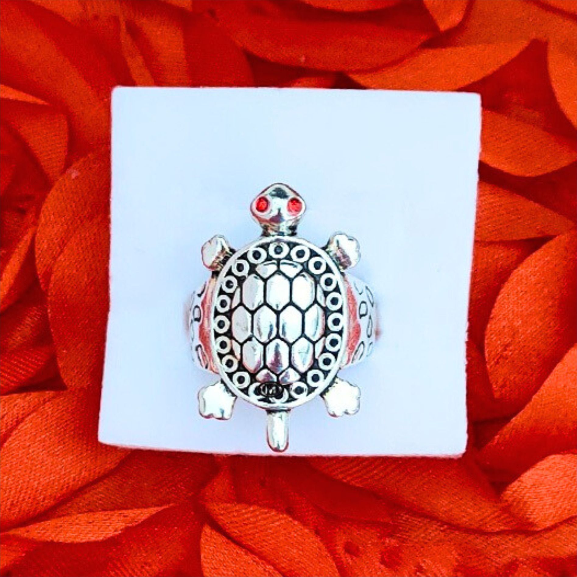 Brass Red CZ Tortoise Turtle Vaastu Good Luck Finger Ring For Unisex Brass, Silver Cubic Zirconia Silver Plated Ring-image-36