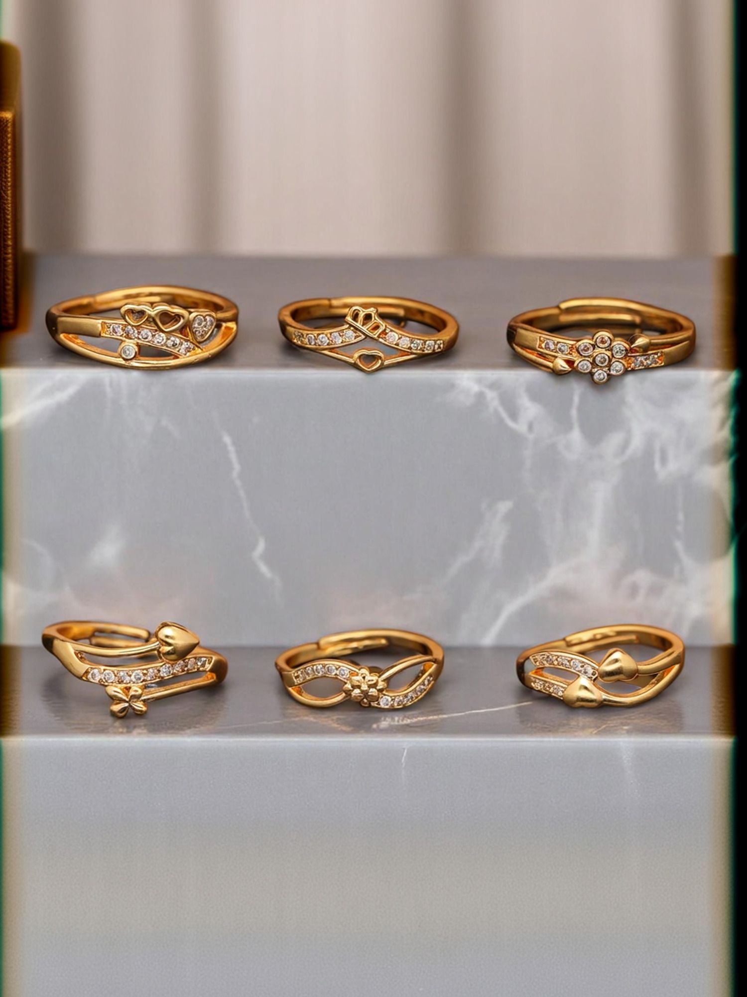 brado jewellery Combo of 6 Ad (American diamond) Adjustable For Women and Girls Brass Diamond Gold Plated Ring-picture-32