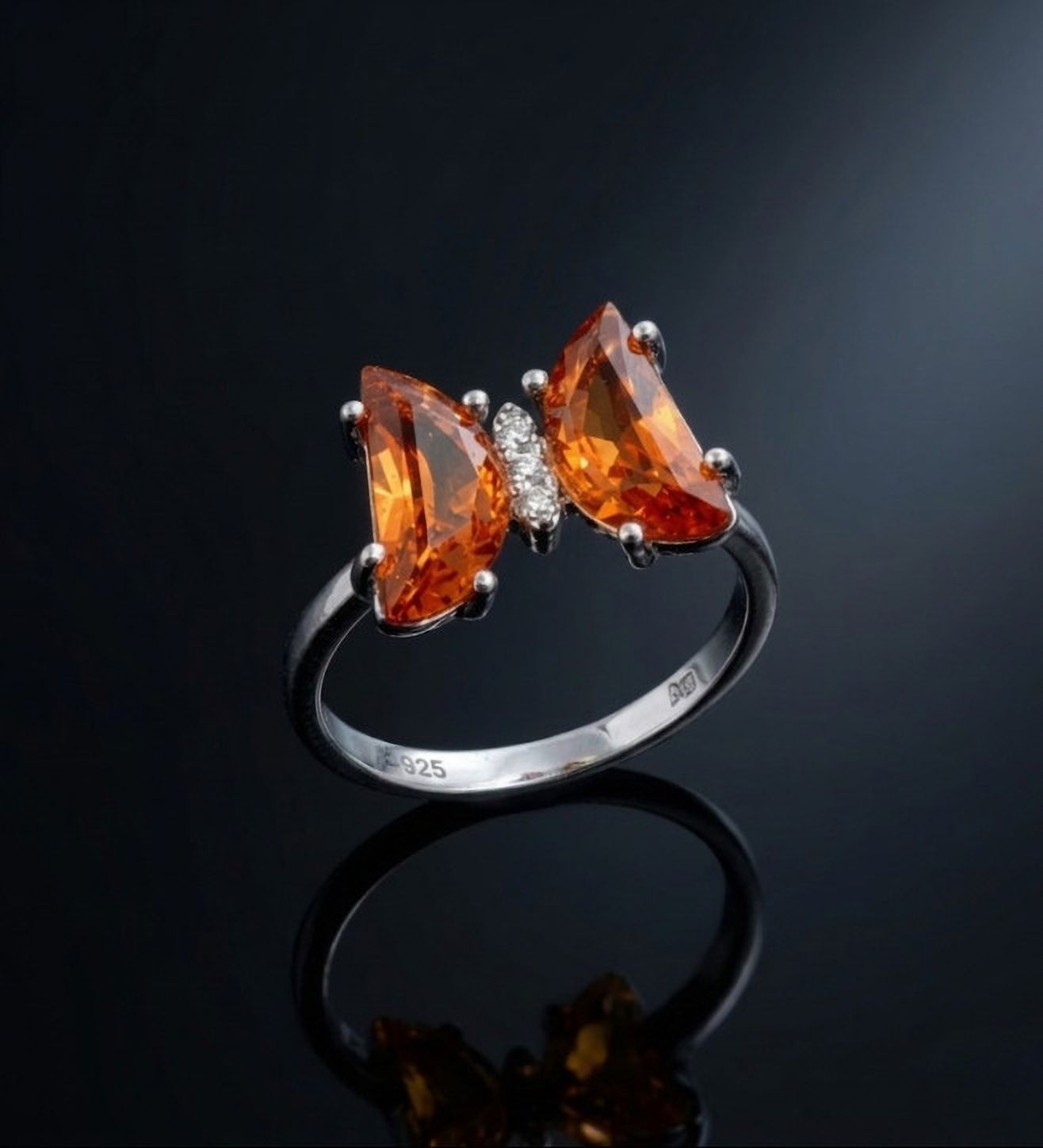 925 Sterling Silver Butterfly Ring for Women | Orange & White CZ Finger Ring Sterling Silver Citrine, Cubic Zirconia Sterling Silver Plated Ring-image-26