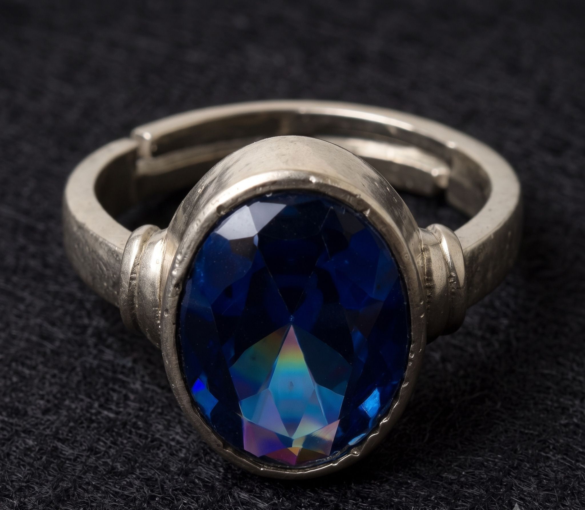 A+ Quality Blue Sapphire Stone Adjustable Ring For Men And Women Brass, Silver Sapphire Silver Plated Ring-image-46