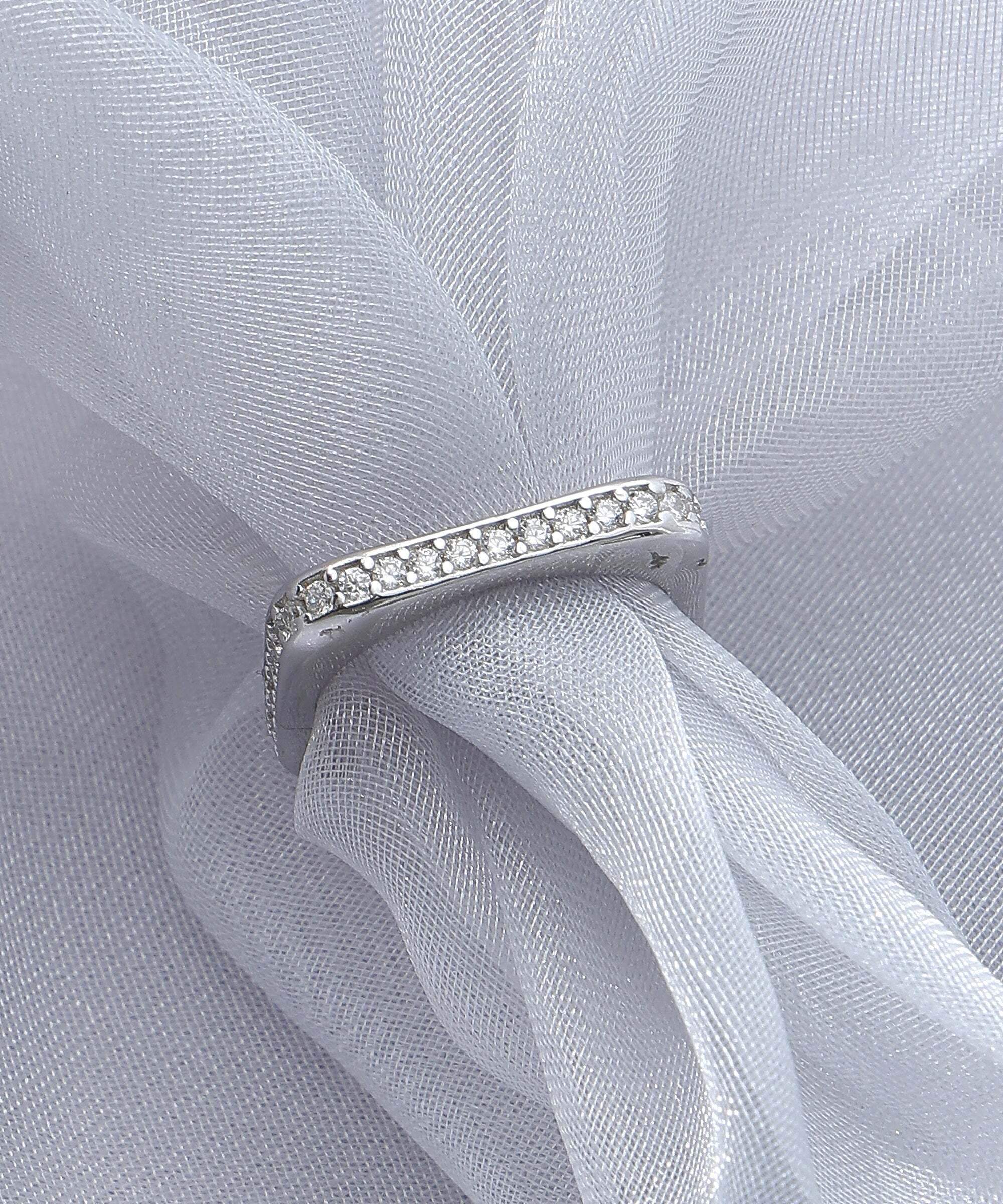 Siora Square-Set Ring Sterling Silver Cubic Zirconia Rhodium Plated Ring-image-15