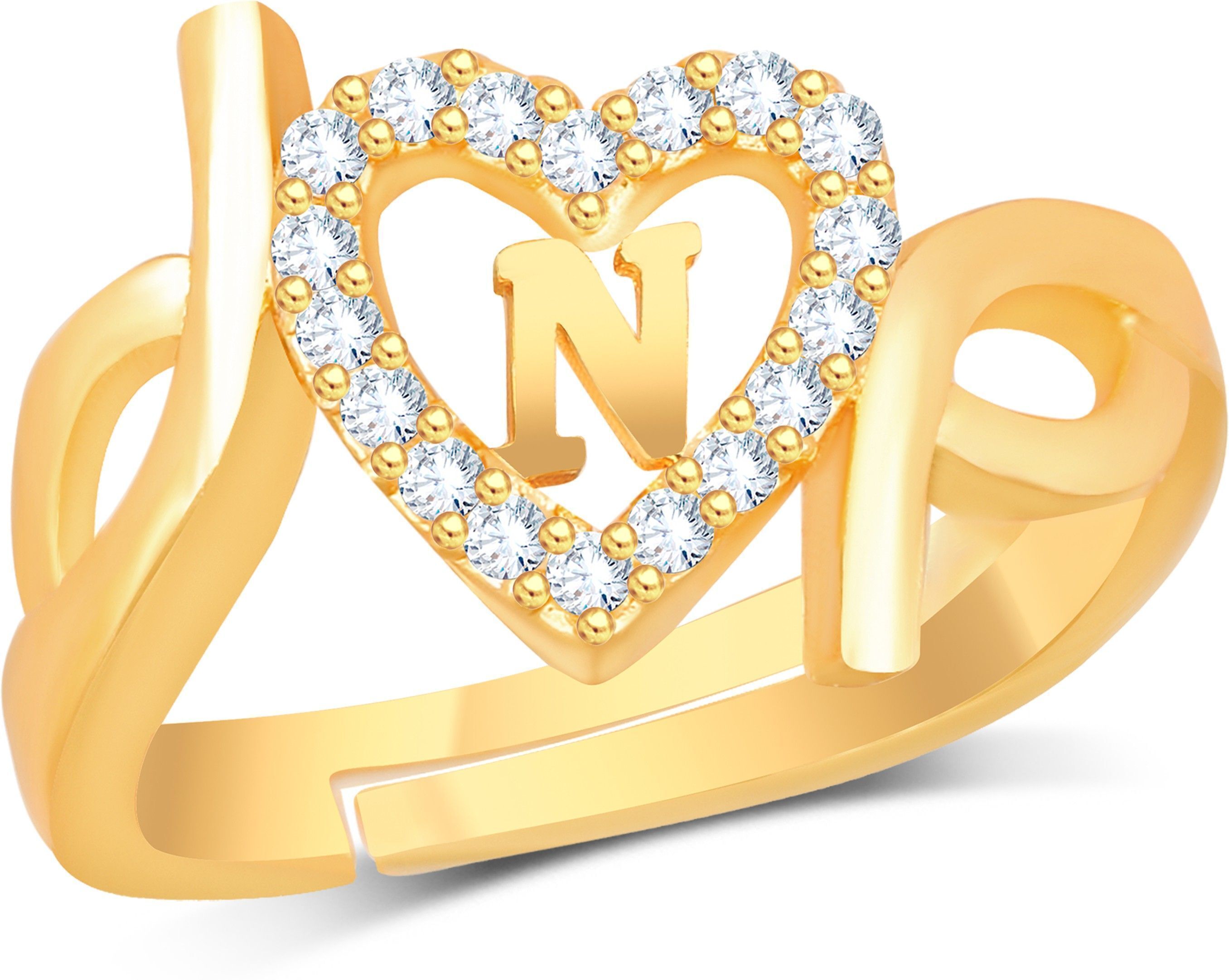 house of common Valentine Love Initial Letter N Ring for Girls stylish design Gold plated ring Brass Cubic Zirconia Gold Plated Ring-picture-39